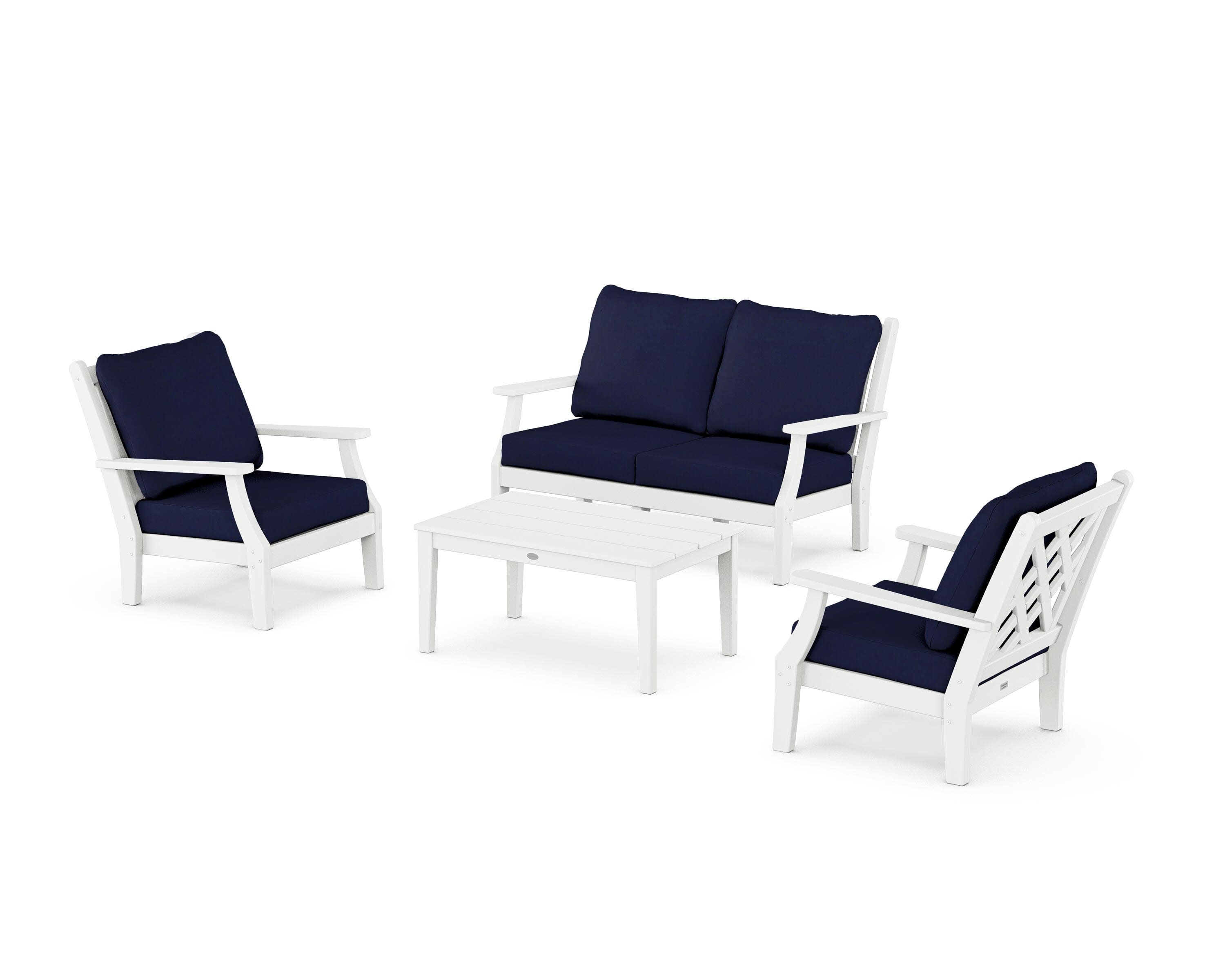 Wovendale 4-Piece Deep Seating Set with Loveseat in White / Navy