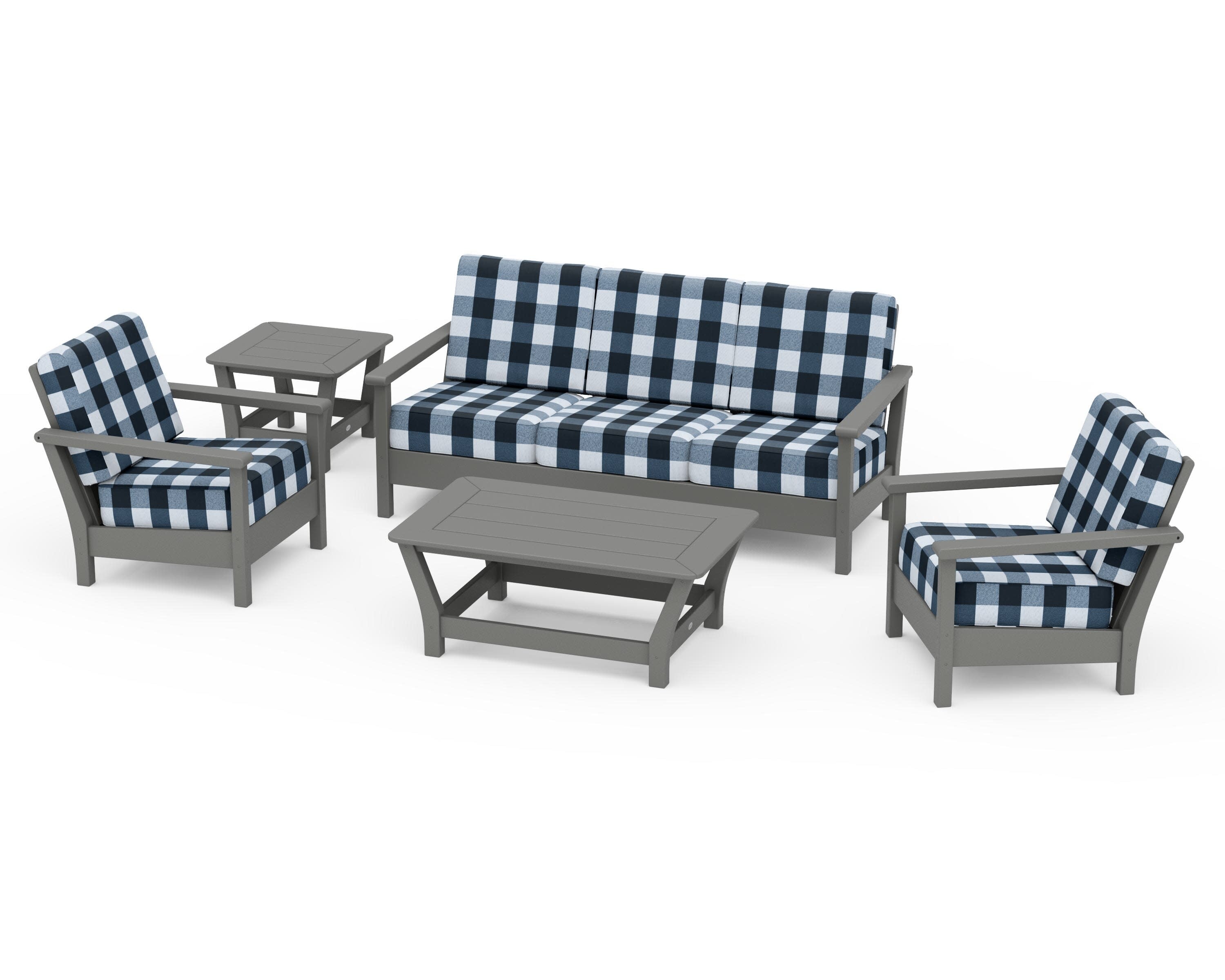 Harbour 5-Piece Deep Seating Set in Slate Grey / Buffalo Plaid Marine Indigo