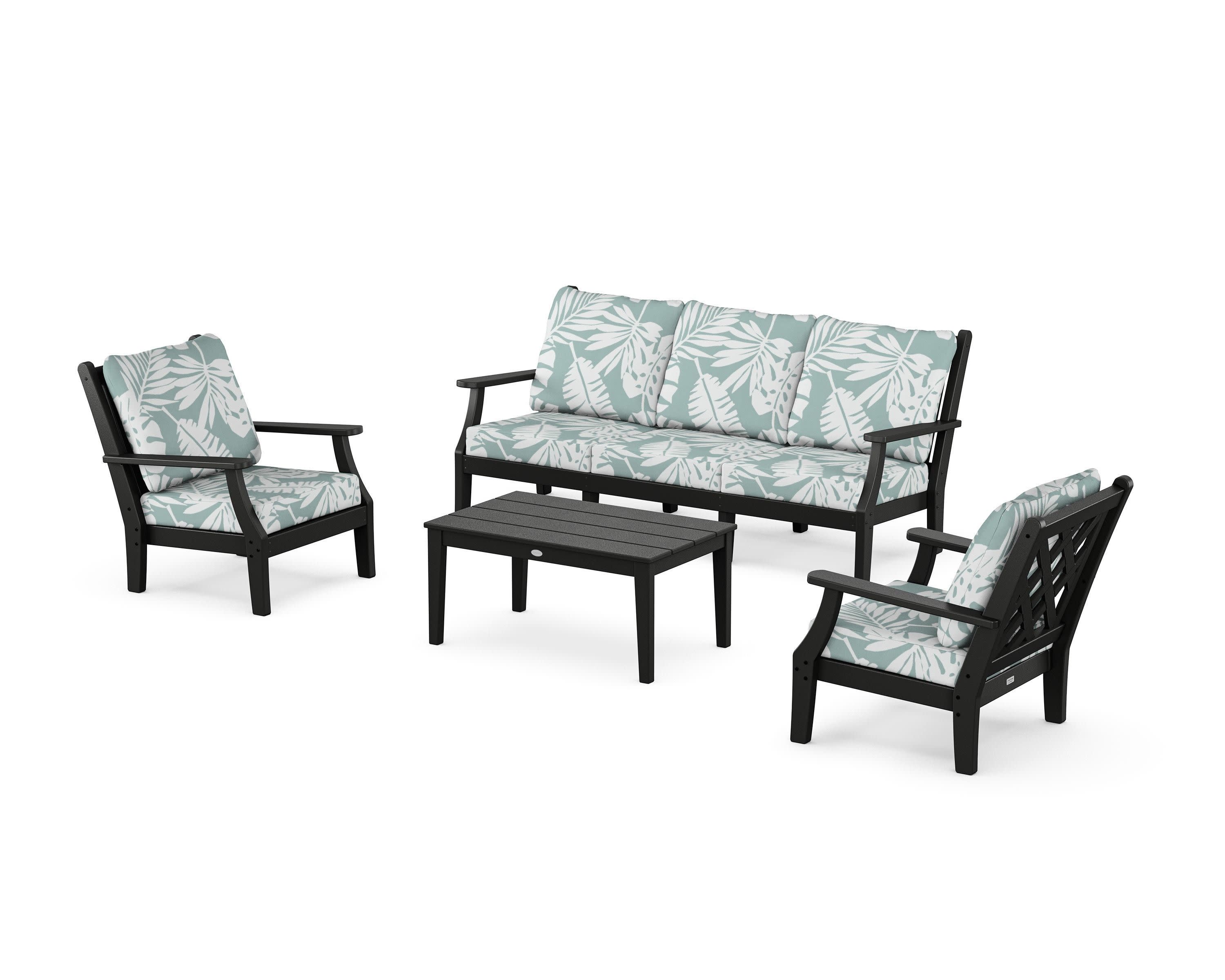 Wovendale 4-Piece Deep Seating Set with Sofa in Black / Leaf Glacier Spa