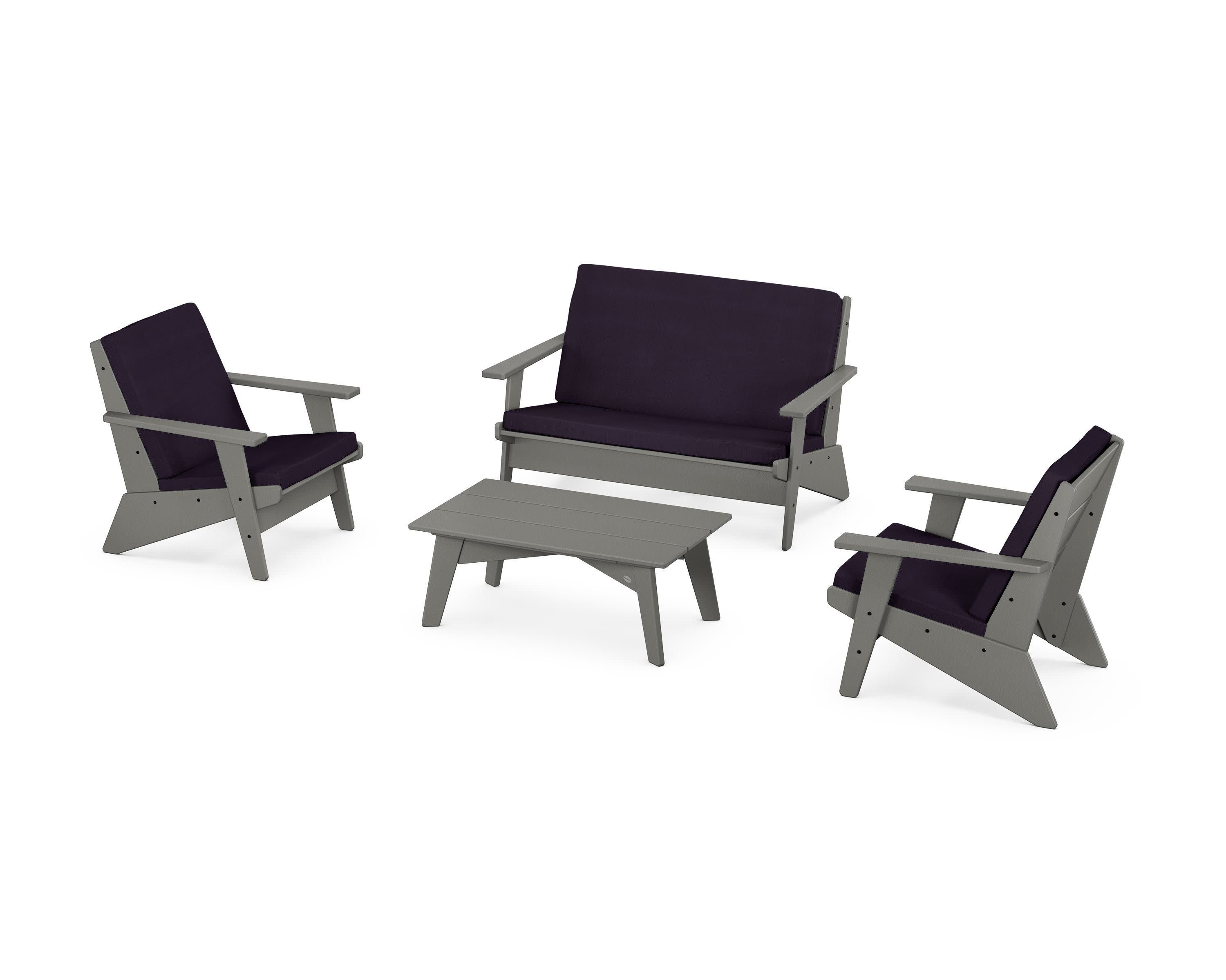 Riviera Modern Lounge 4-Piece Set in Slate Grey / Navy Linen