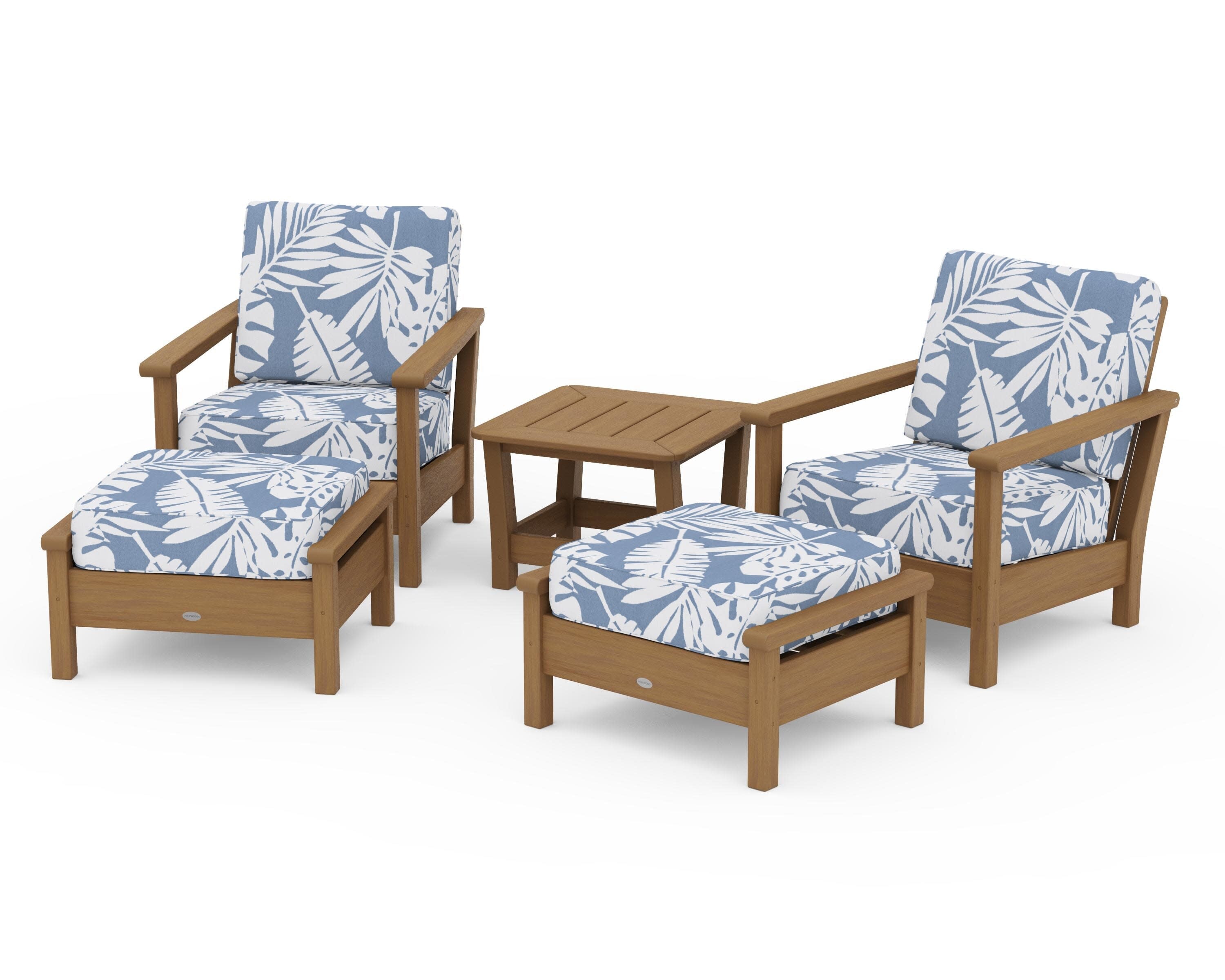 Harbour 5-Piece Deep Seating Chair Set in Natural / Leaf Sky Blue