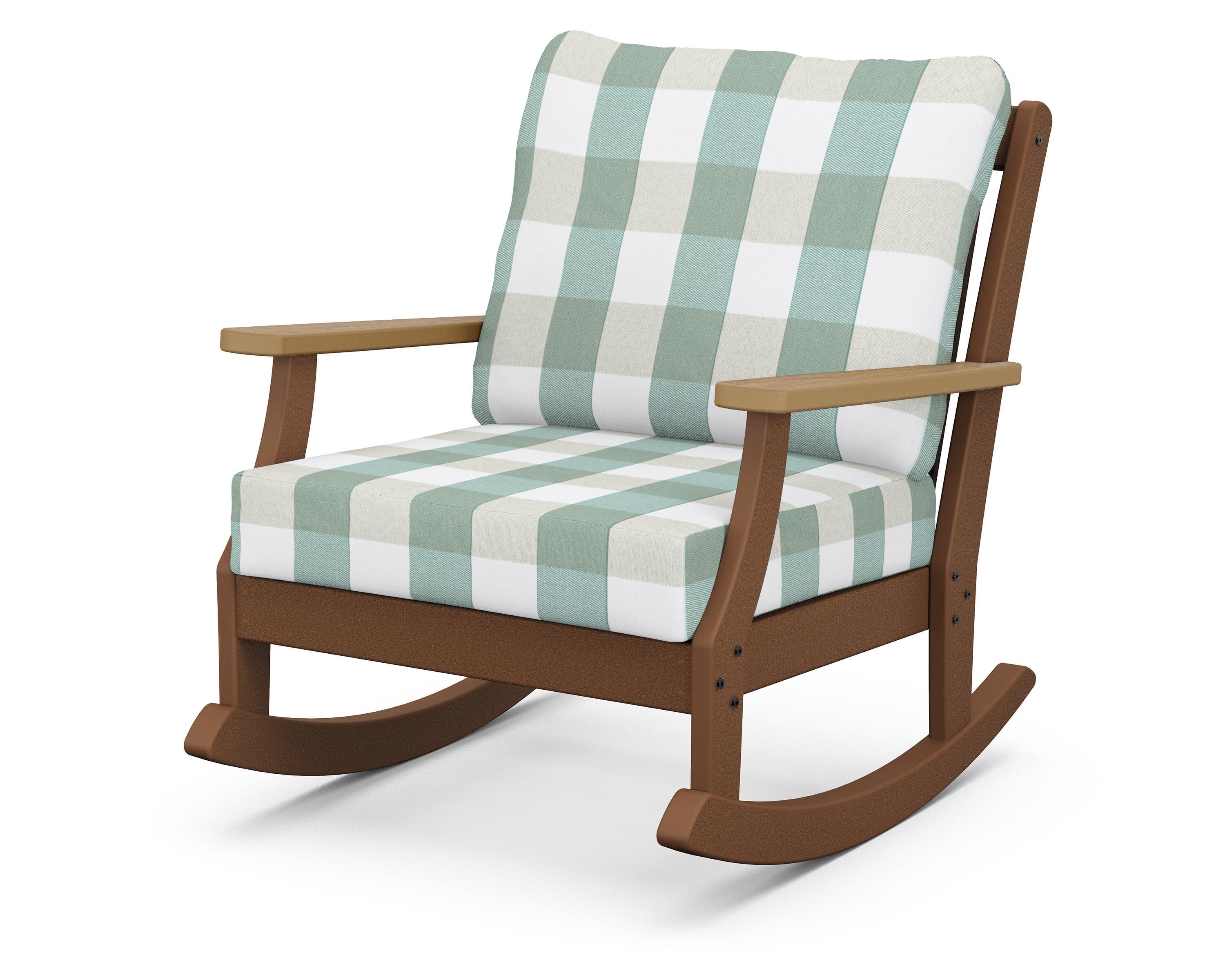 Braxton Deep Seating Rocking Chair in Teak / Natural / Buffalo Plaid Glacier Spa