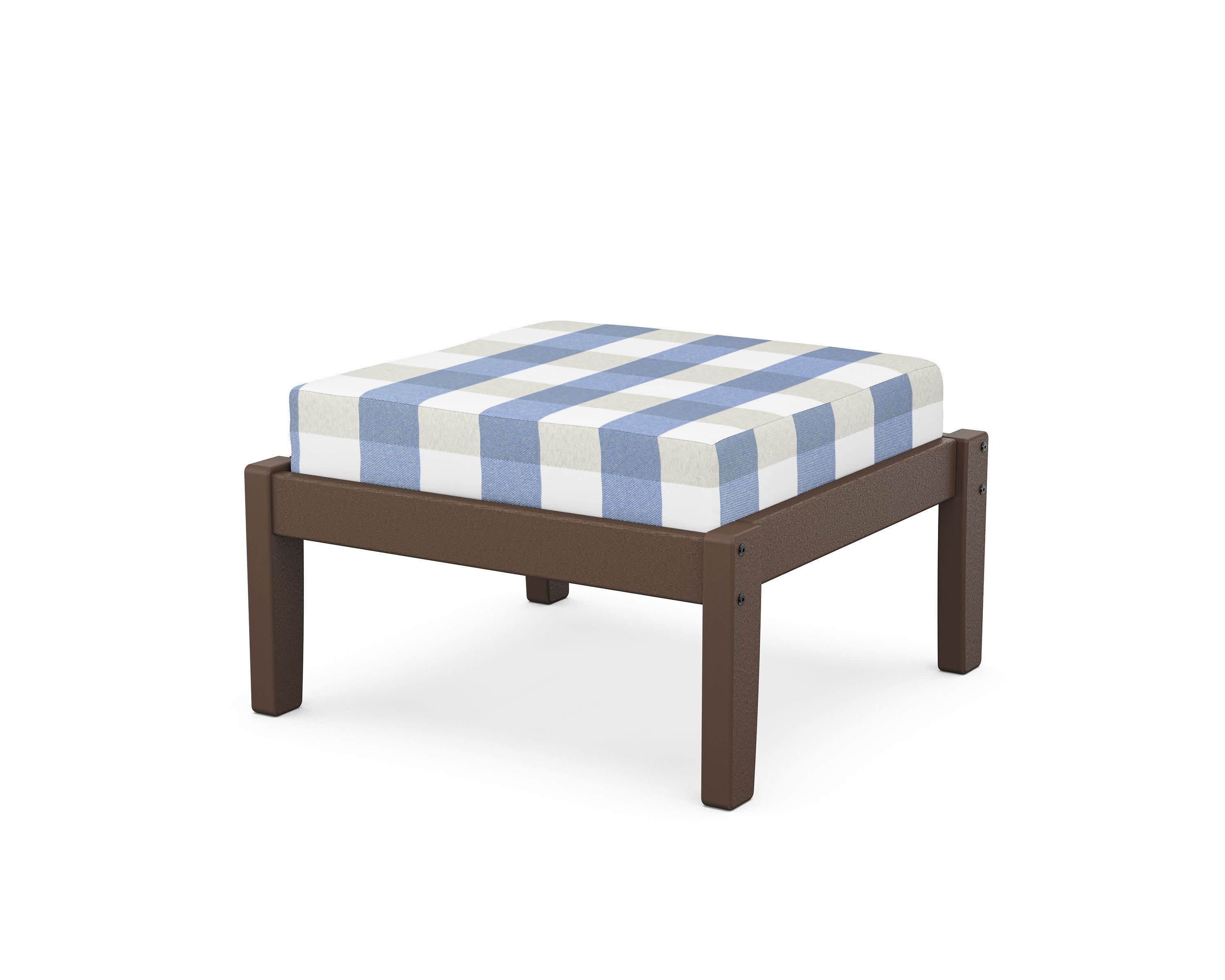 Deep Seating Ottoman in Mahogany / Buffalo Plaid Sky Blue