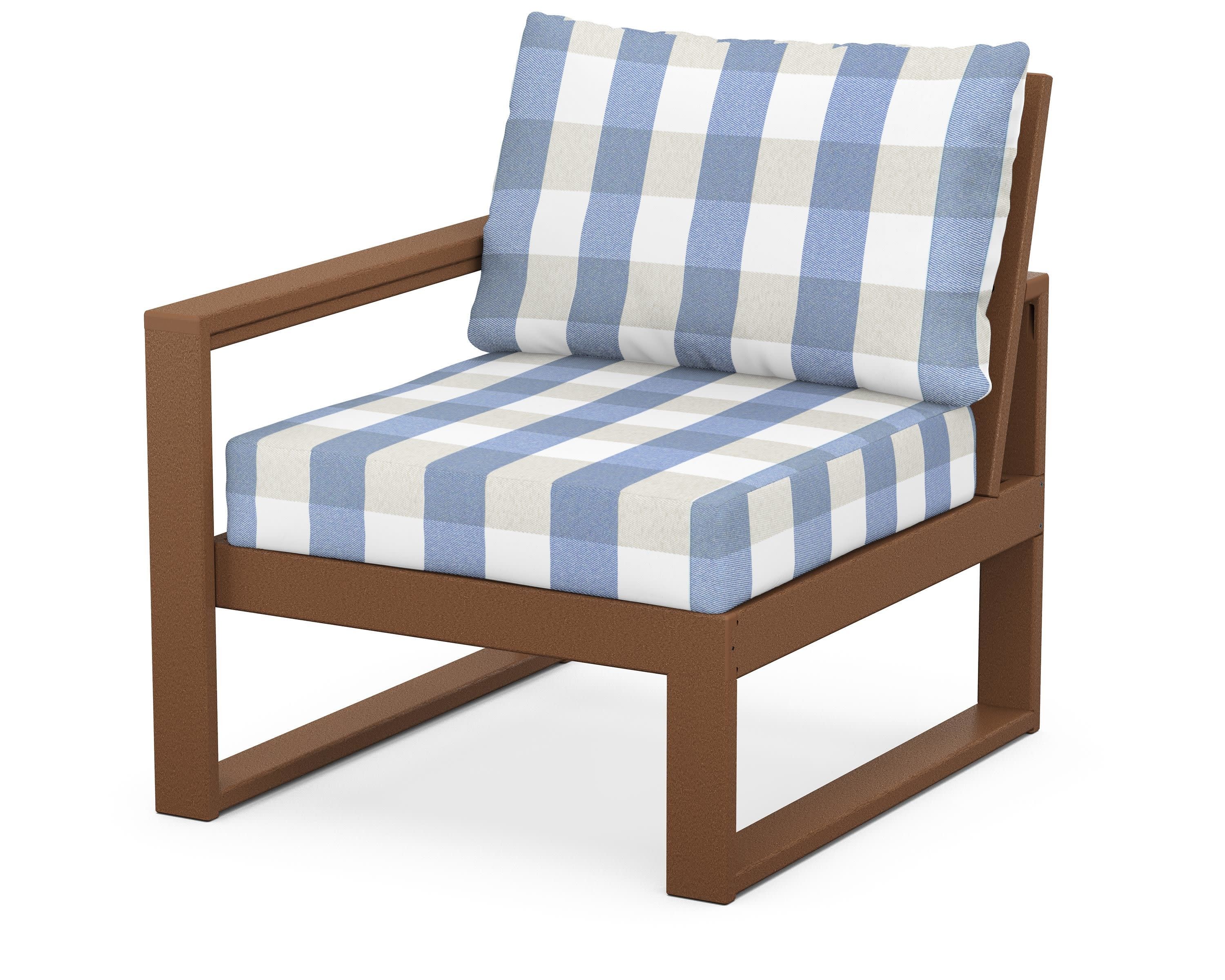 EDGE Modular Left Arm Chair in Teak / Buffalo Plaid Sky Blue