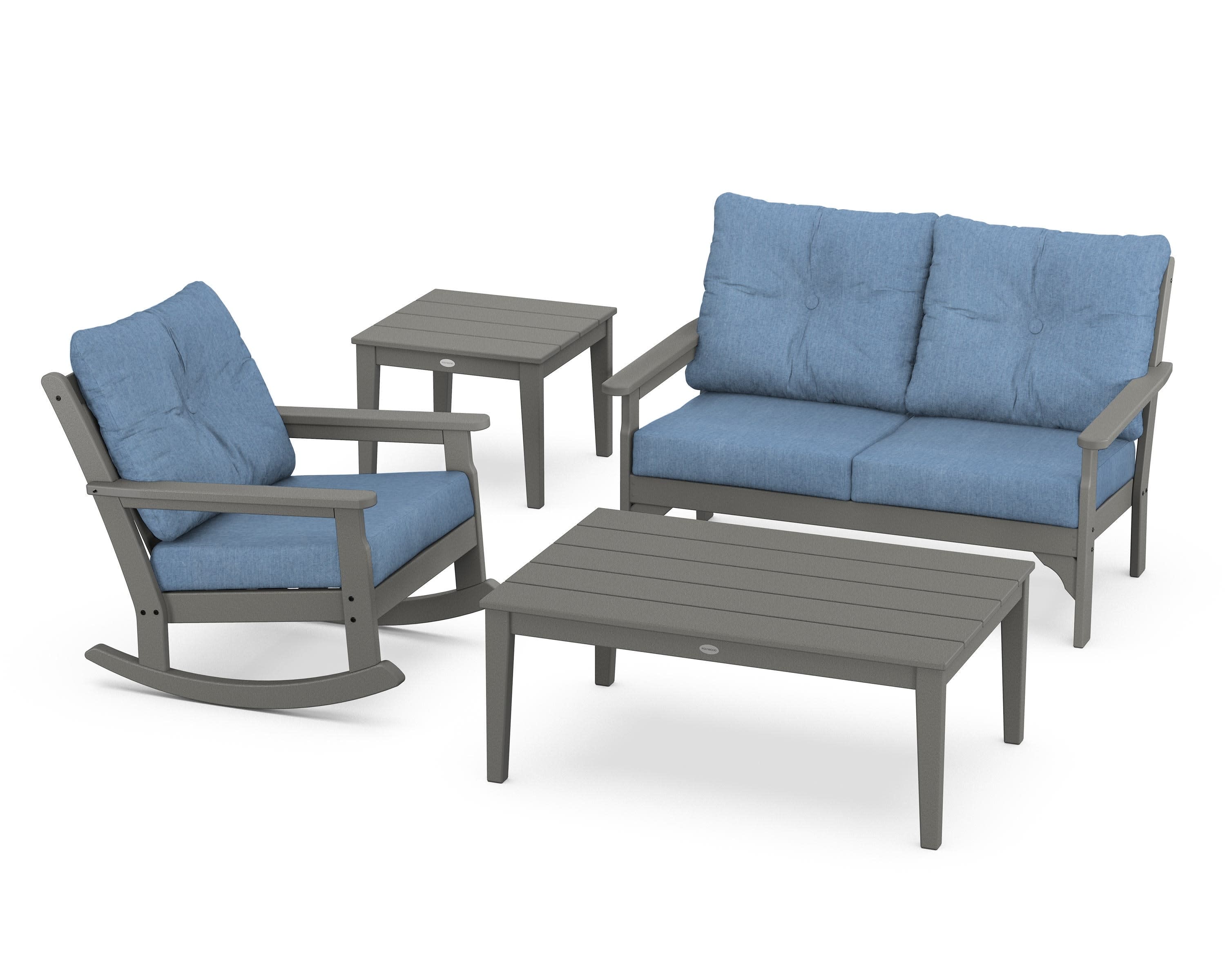 Vineyard 4-Piece Deep Seating Rocker Set in Slate Grey / Sky Blue