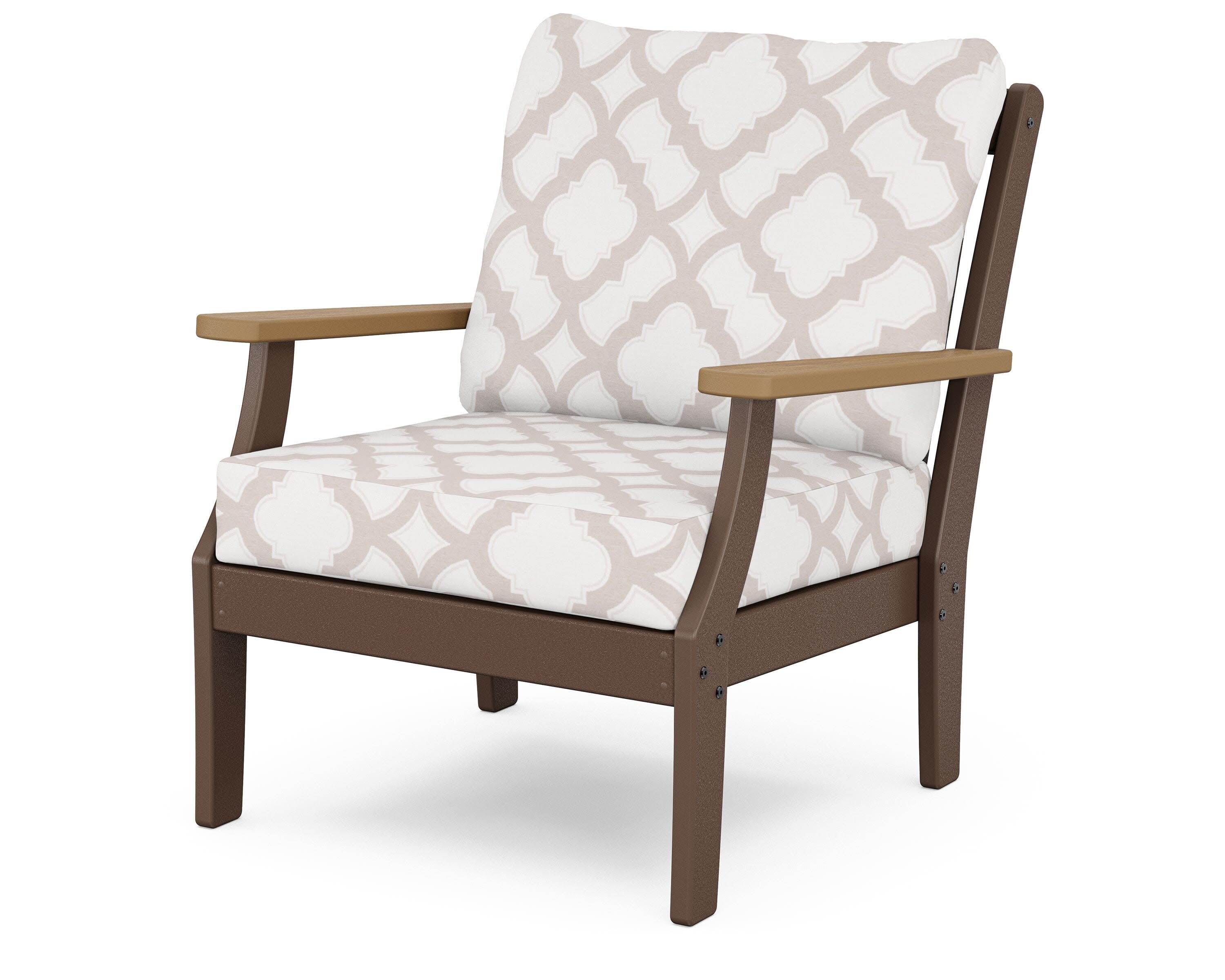 Braxton Deep Seating Chair in Mahogany / Natural / Trellis Dune Burlap