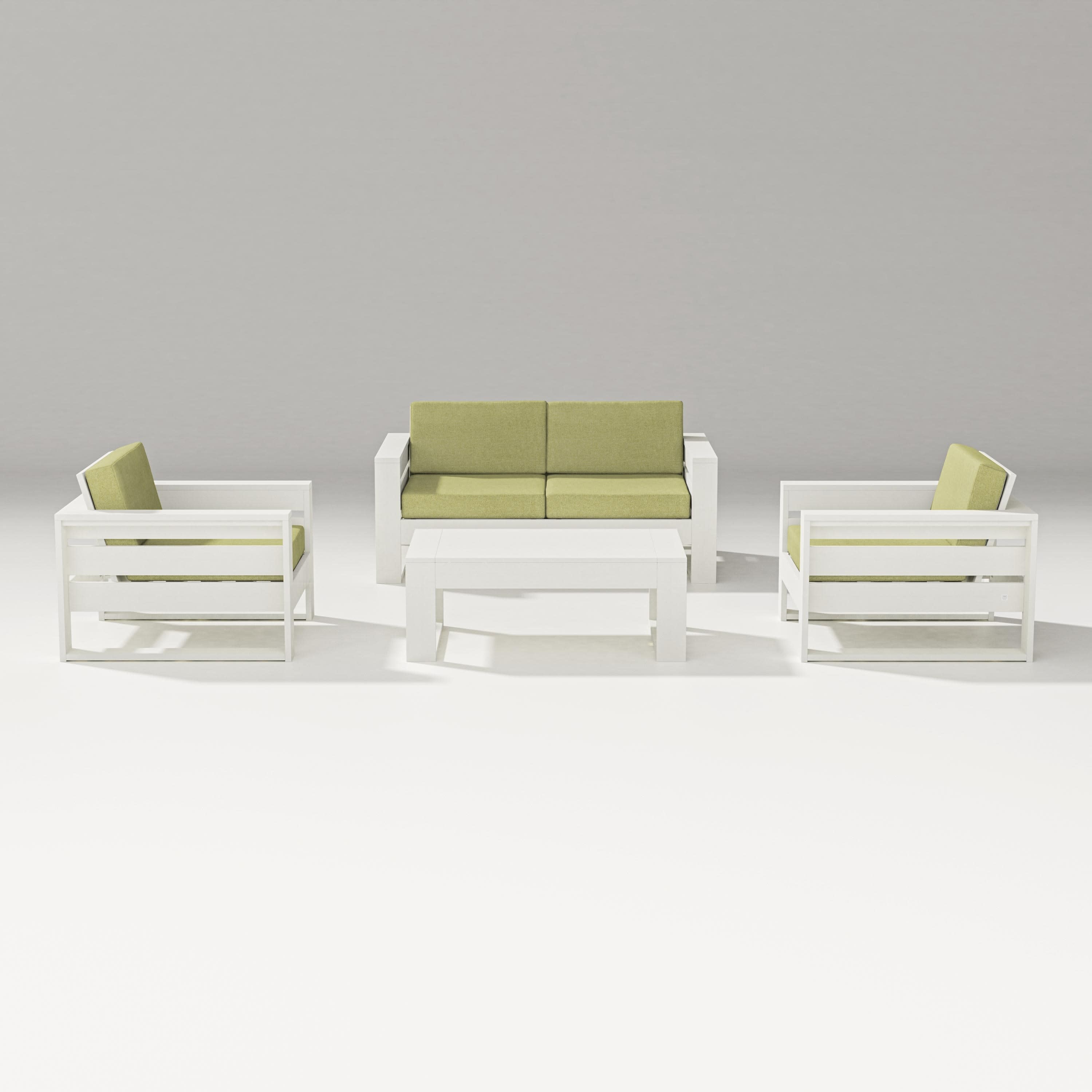 Latitude 4-Piece Lounge Loveseat Set in Vintage White / Chartreuse Boucle
