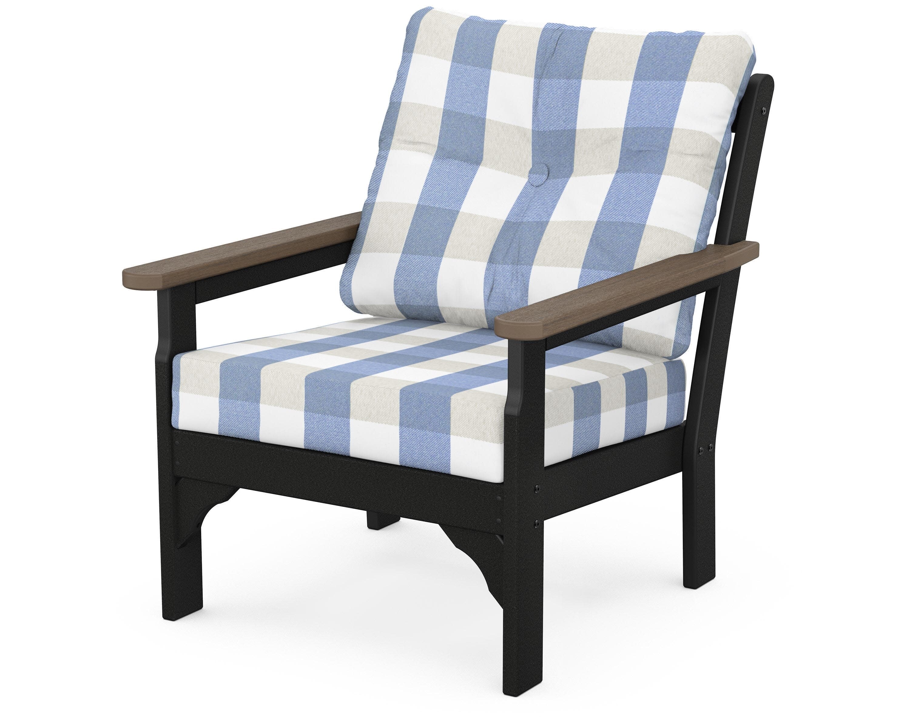 Vineyard Deep Seating Chair in Black / Kona / Buffalo Plaid Sky Blue