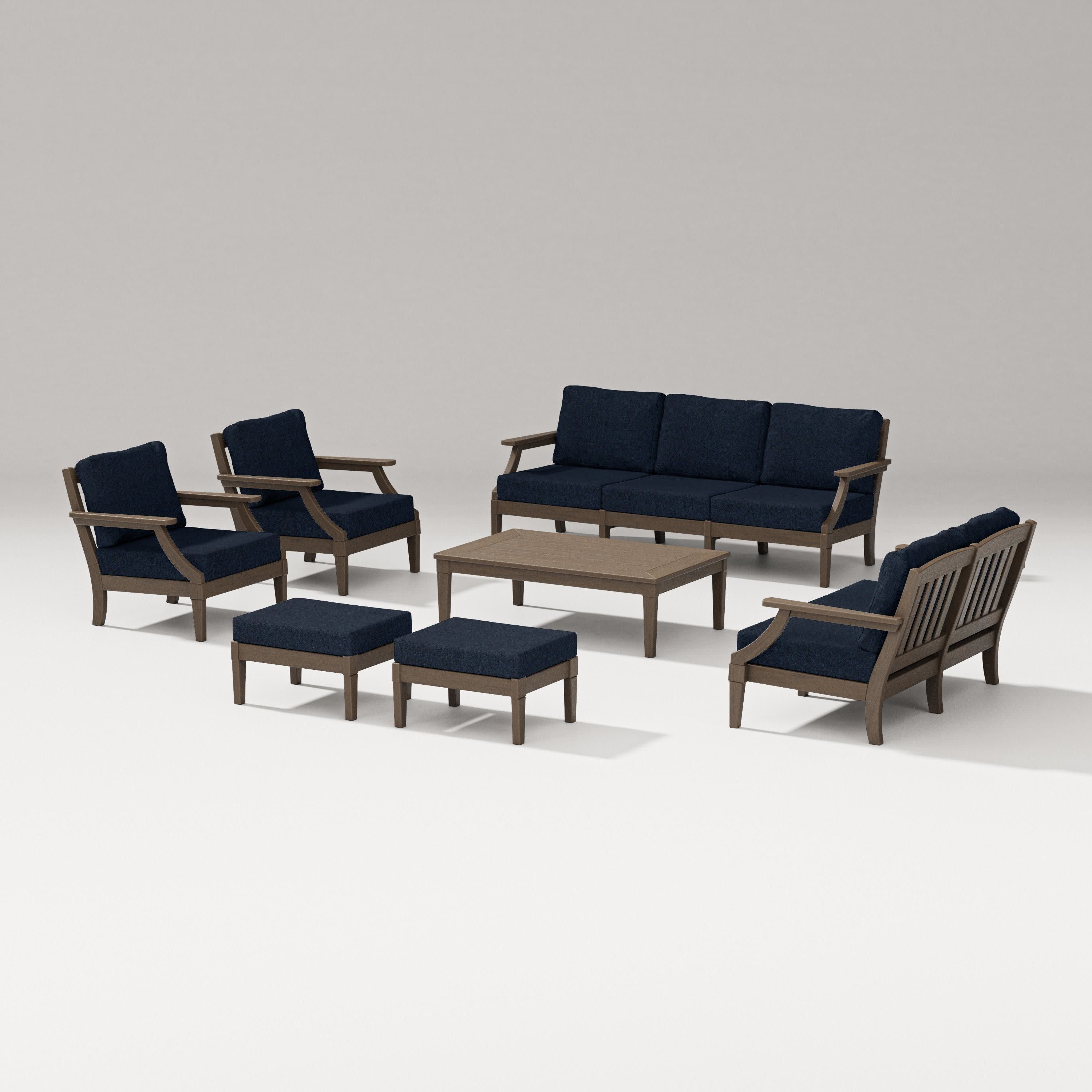 Estate 7-Piece Lounge Sofa Set in Kona / Marine Indigo