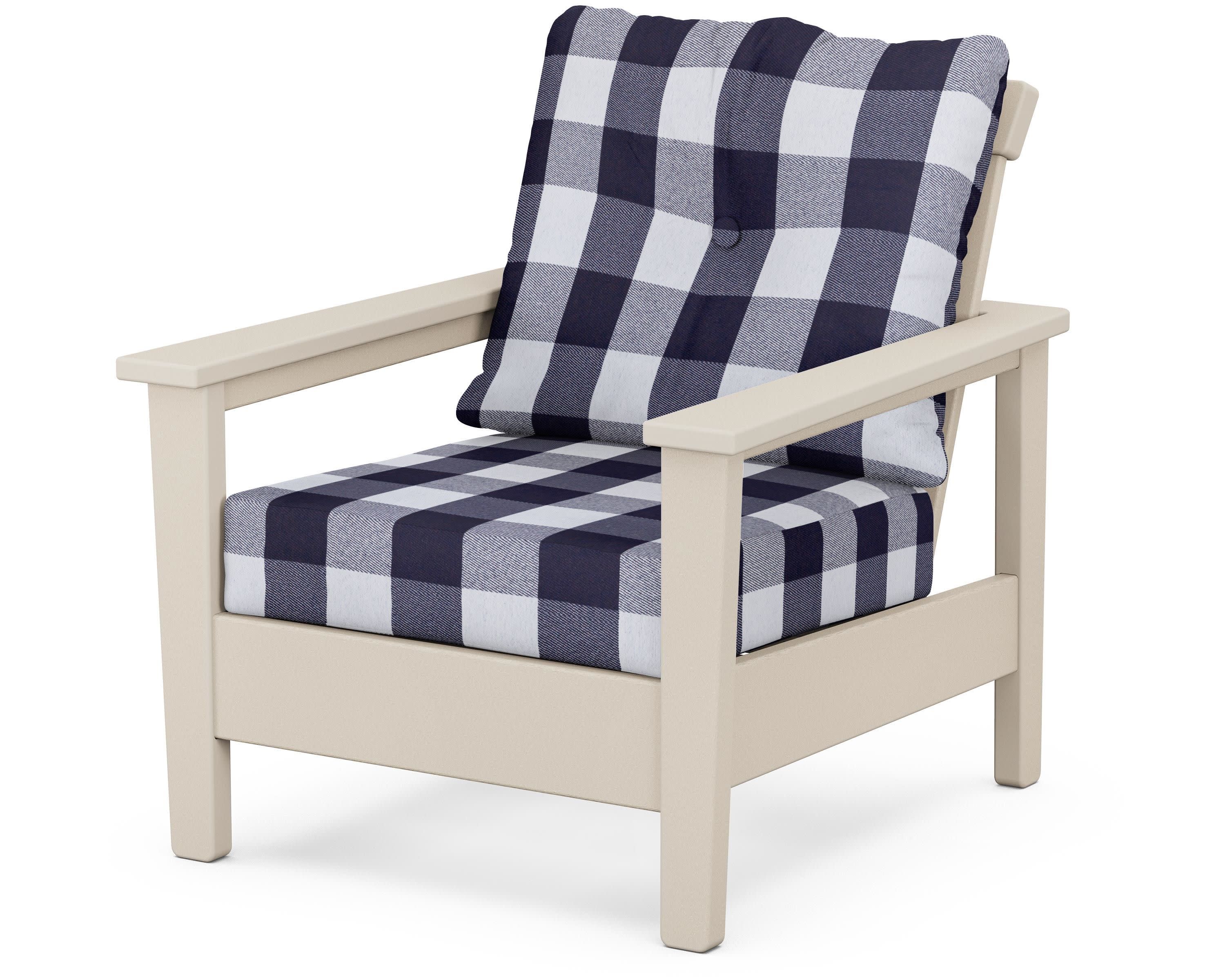 Prescott Deep Seating Chair in Sand / Buffalo Plaid Navy