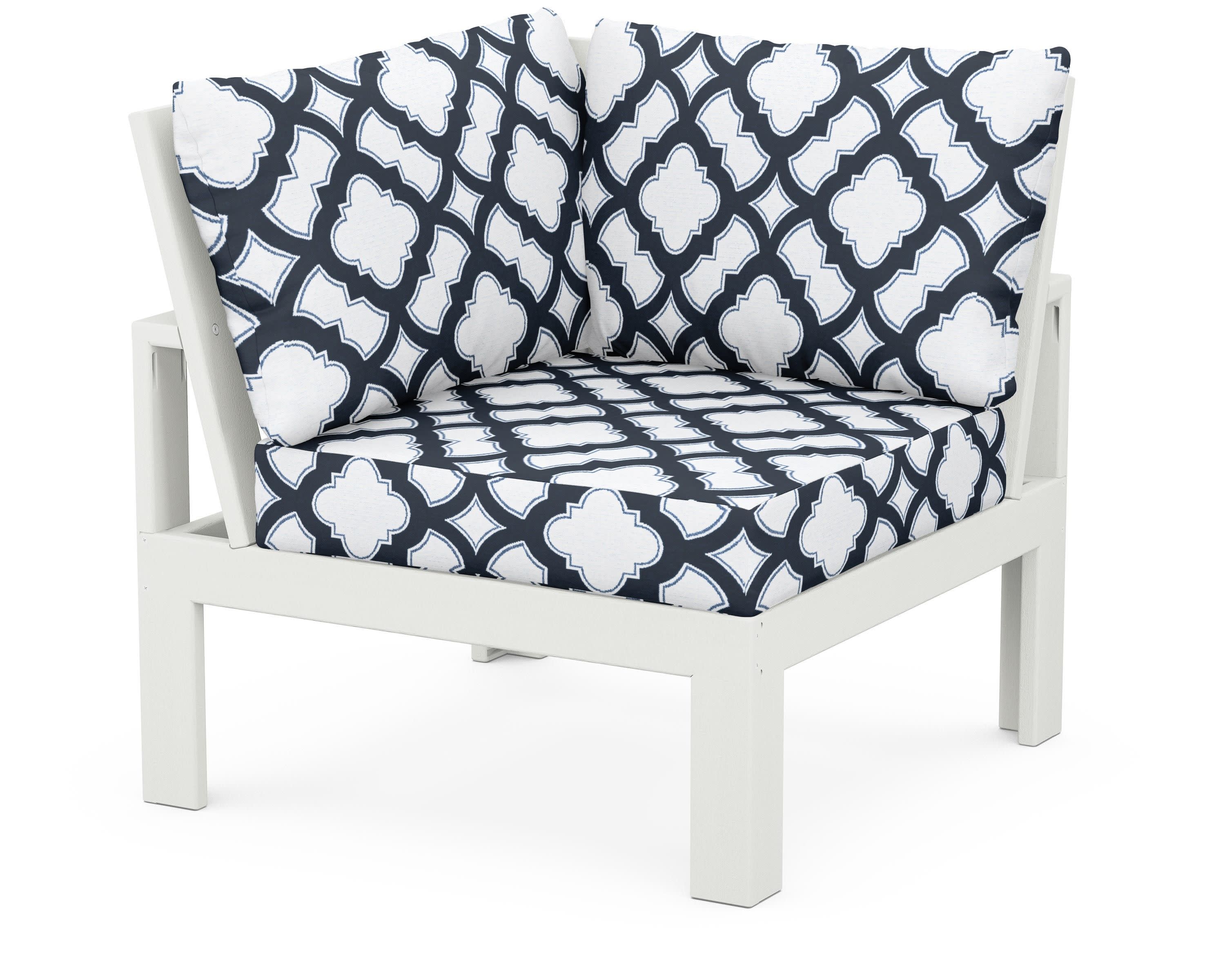 Modular Corner Chair in Vintage White / Trellis Marine Indigo