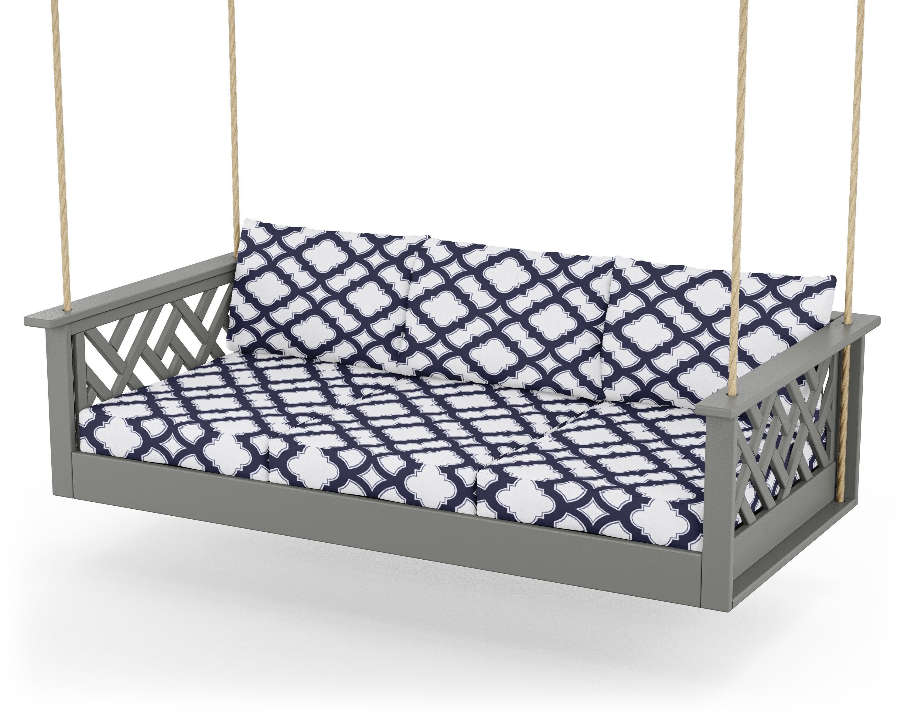 Chippendale Daybed Swing in Slate Grey / Trellis Navy