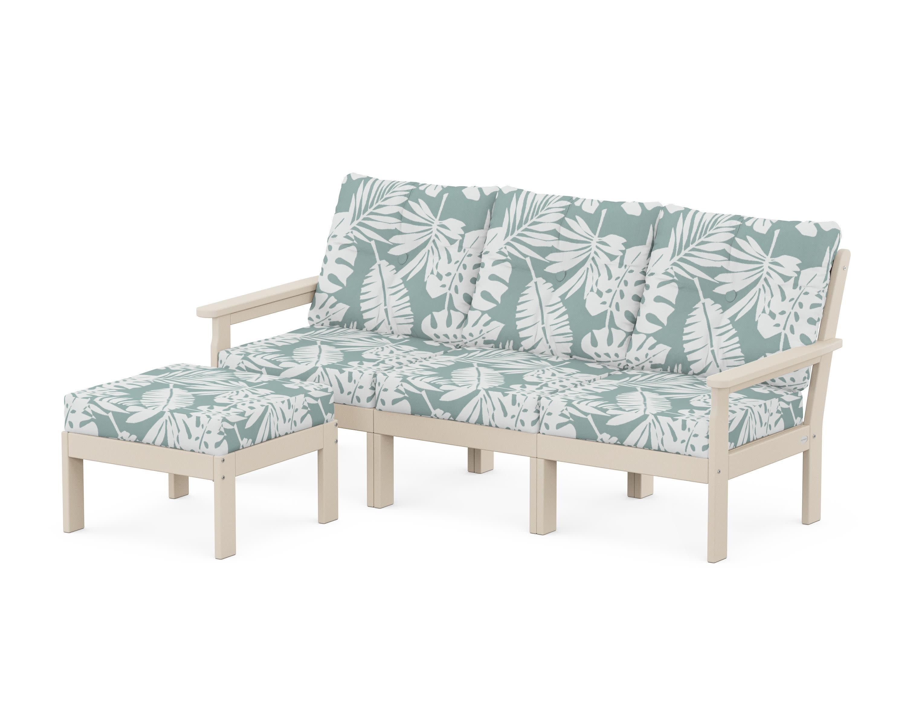 Vineyard 4-Piece Sectional with Ottoman in Sand / Leaf Glacier Spa