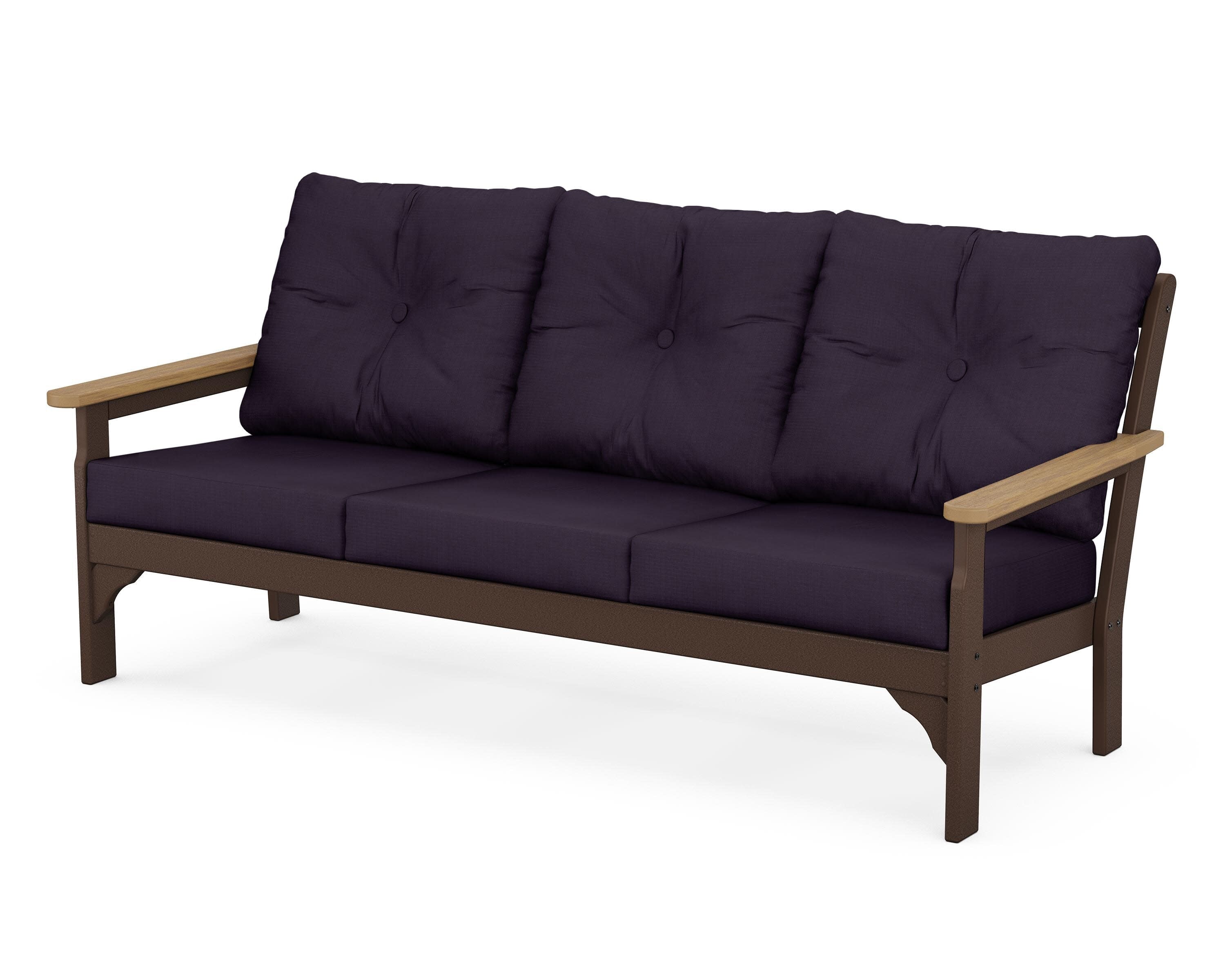 Vineyard Deep Seating Sofa in Mahogany / Natural / Navy Linen