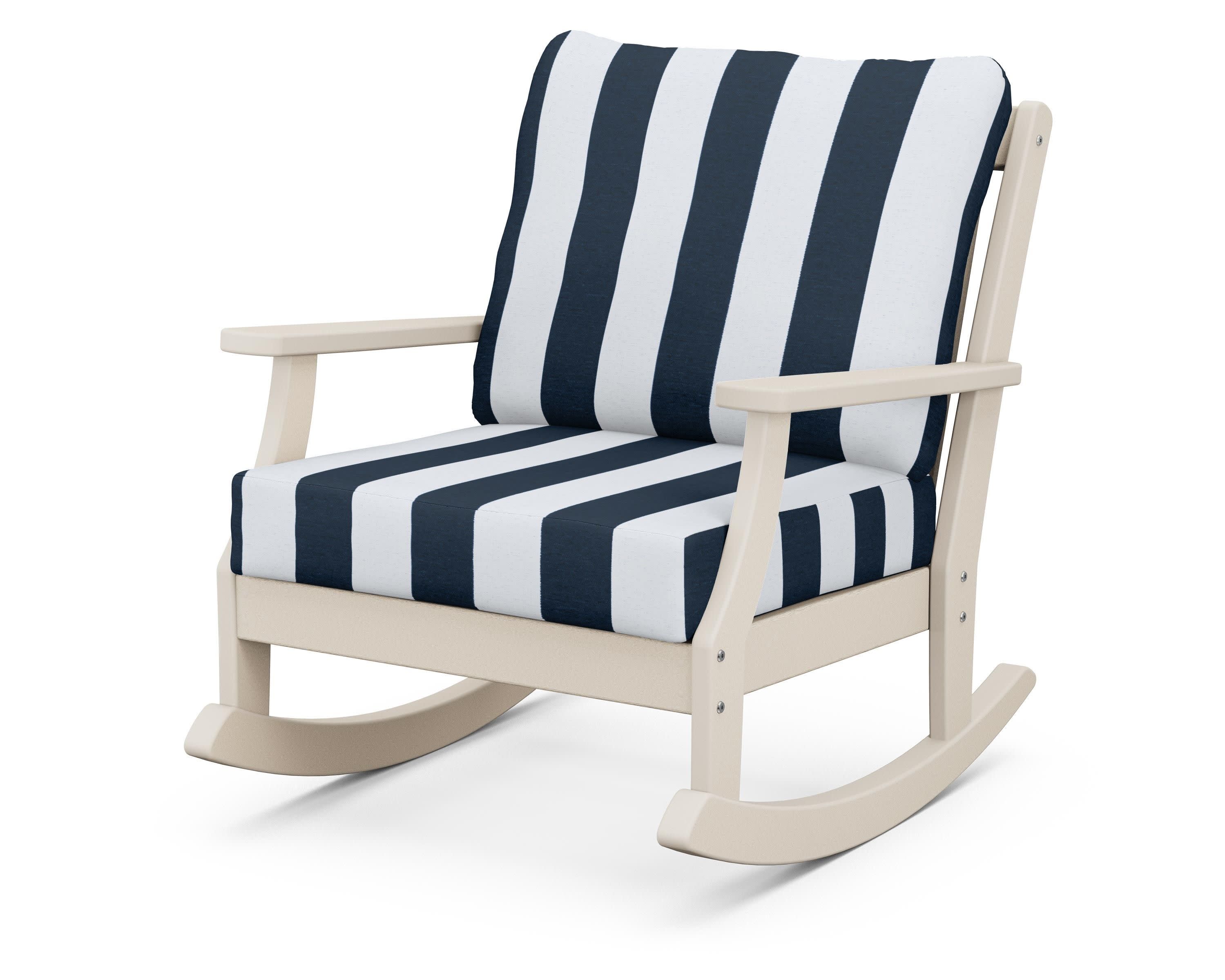 Braxton Deep Seating Rocking Chair in Sand / Cabana Stripe Marine Indigo