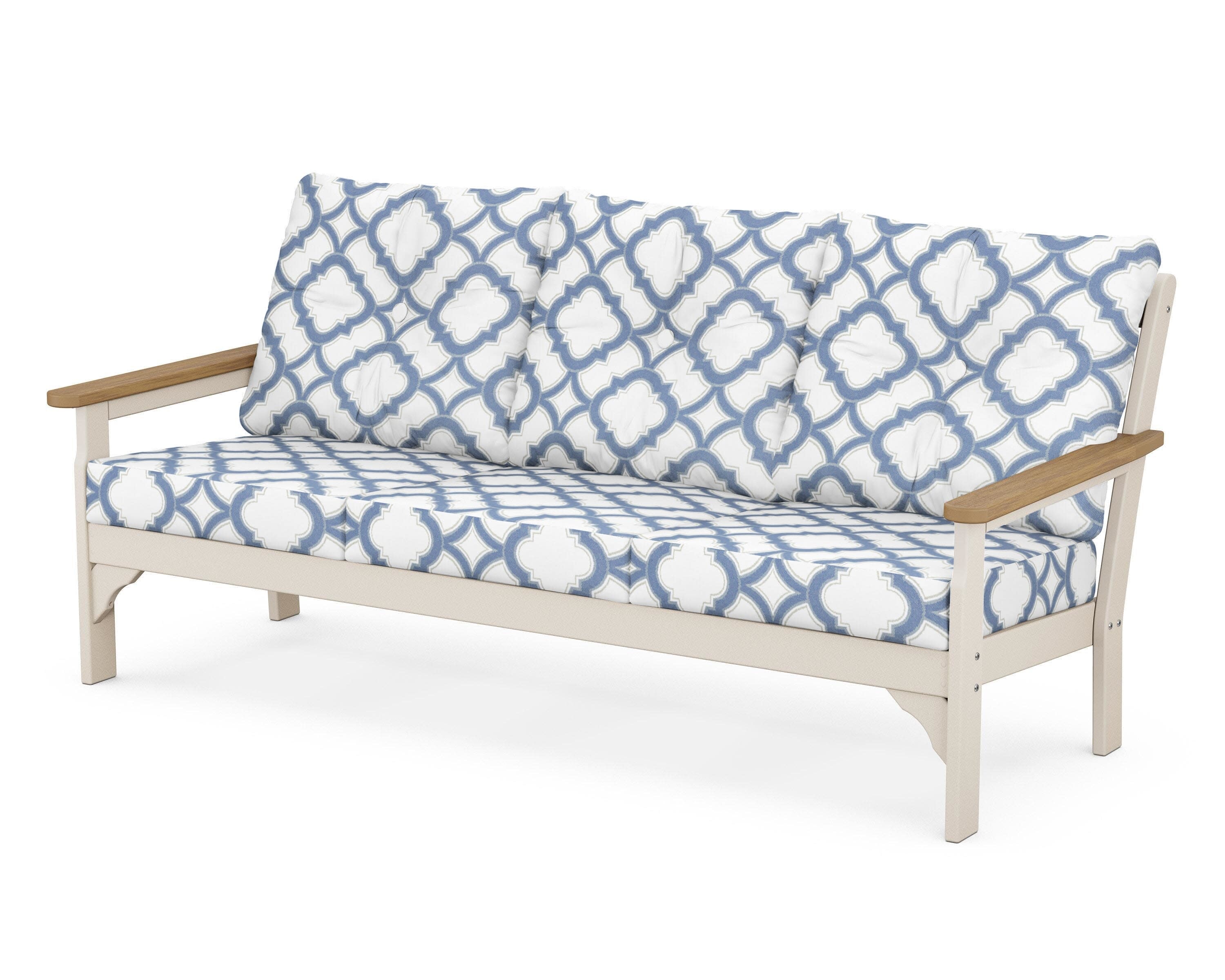 Vineyard Deep Seating Sofa in Sand / Natural / Trellis Sky Blue