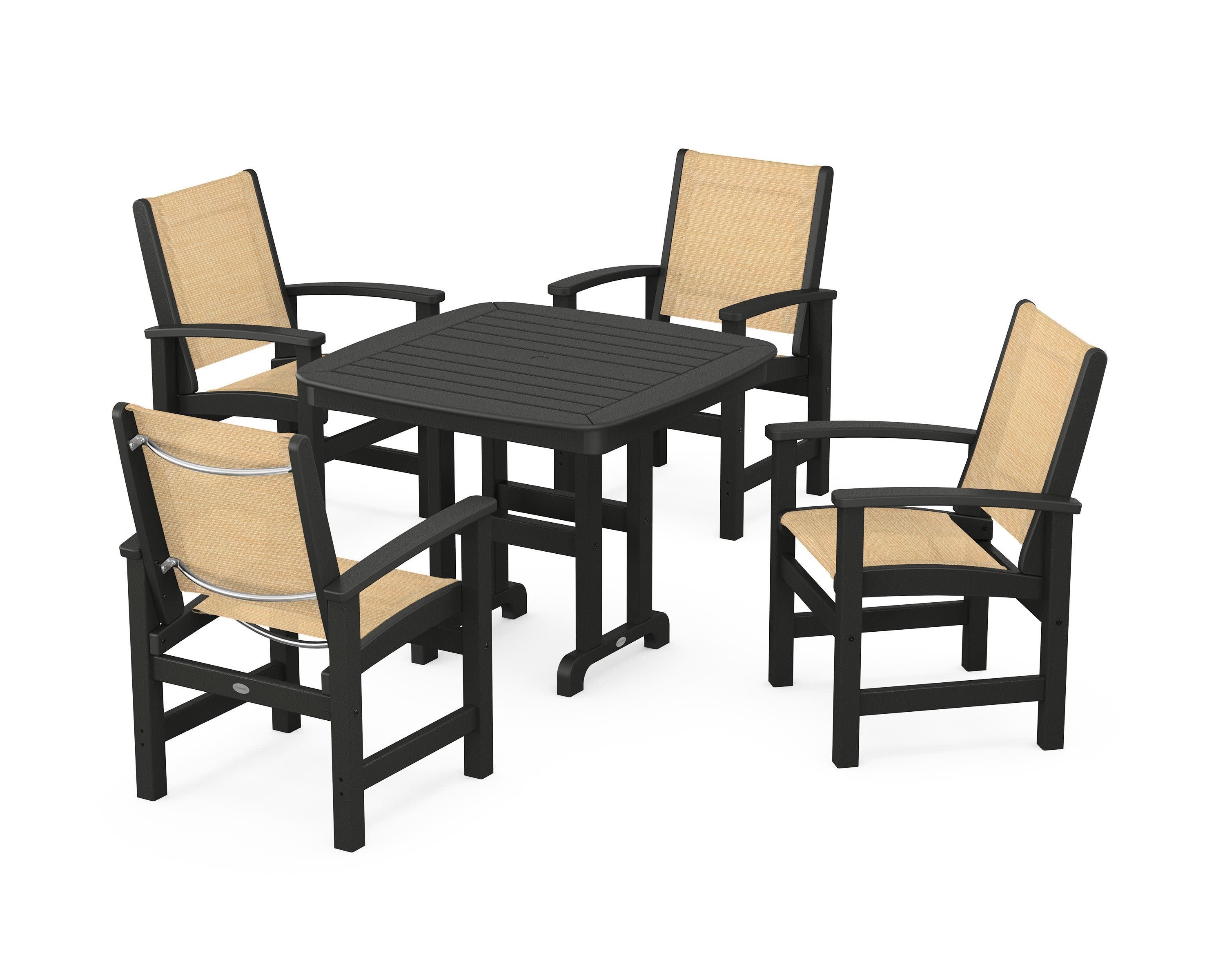 Coastal 5-Piece Dining Set in Black / Dupioni Apricot Sling