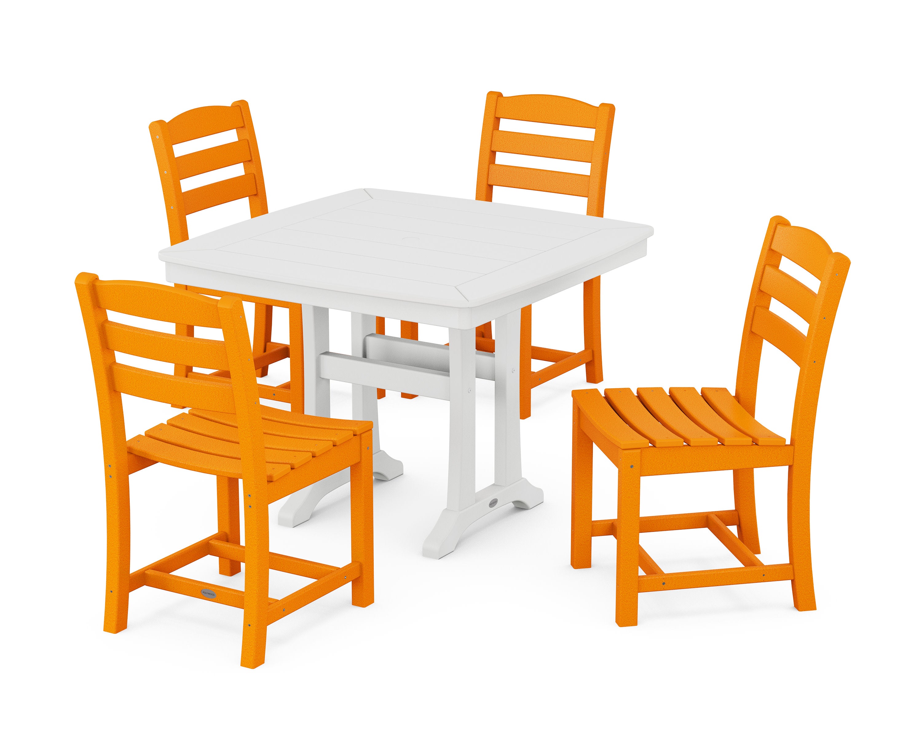 La Casa Caf Side Chair 5-Piece Dining Set with Trestle Legs in Tangerine / White