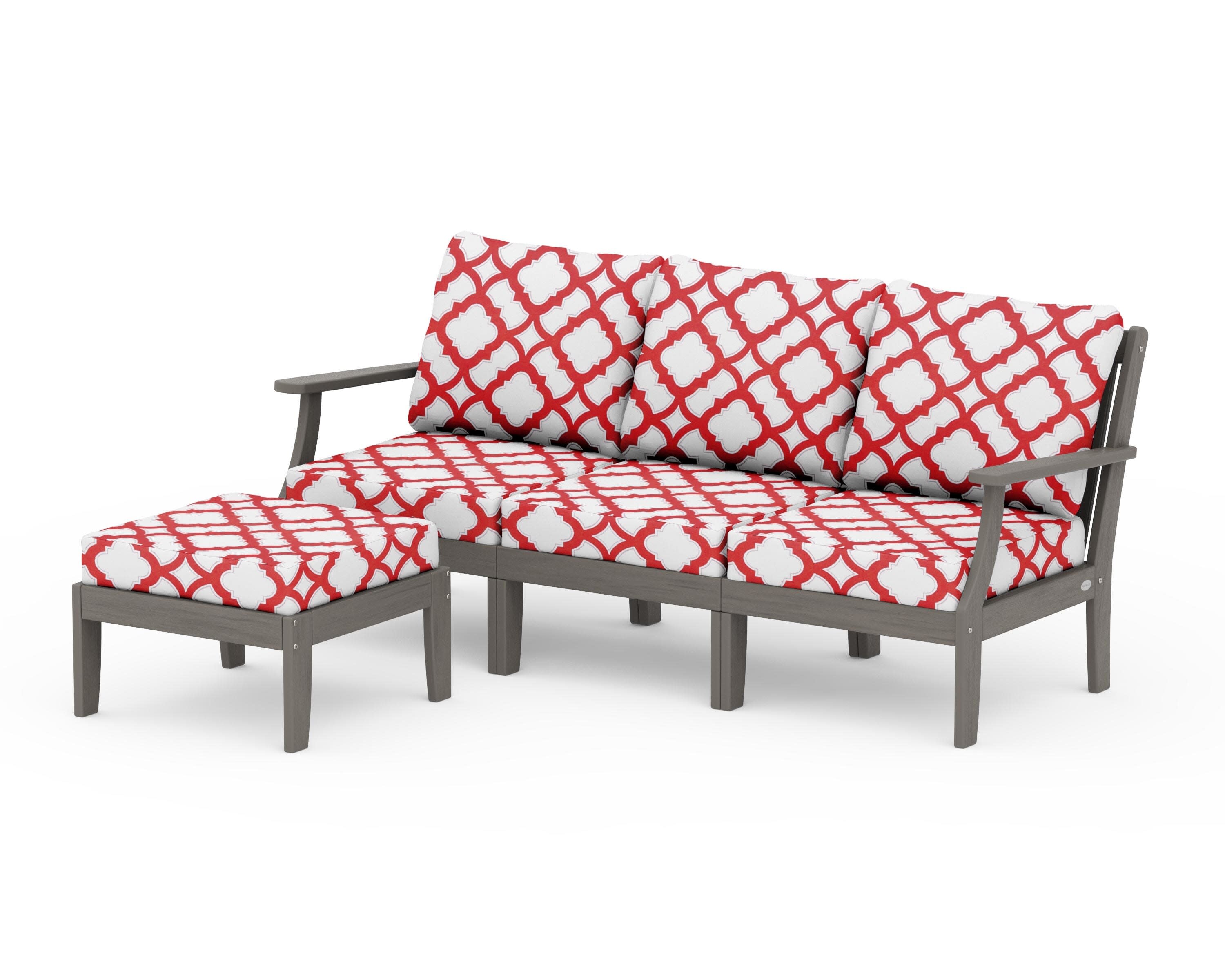 Braxton Modular 4-Piece Deep Seating Set with Ottoman in Driftwood / Trellis Crimson
