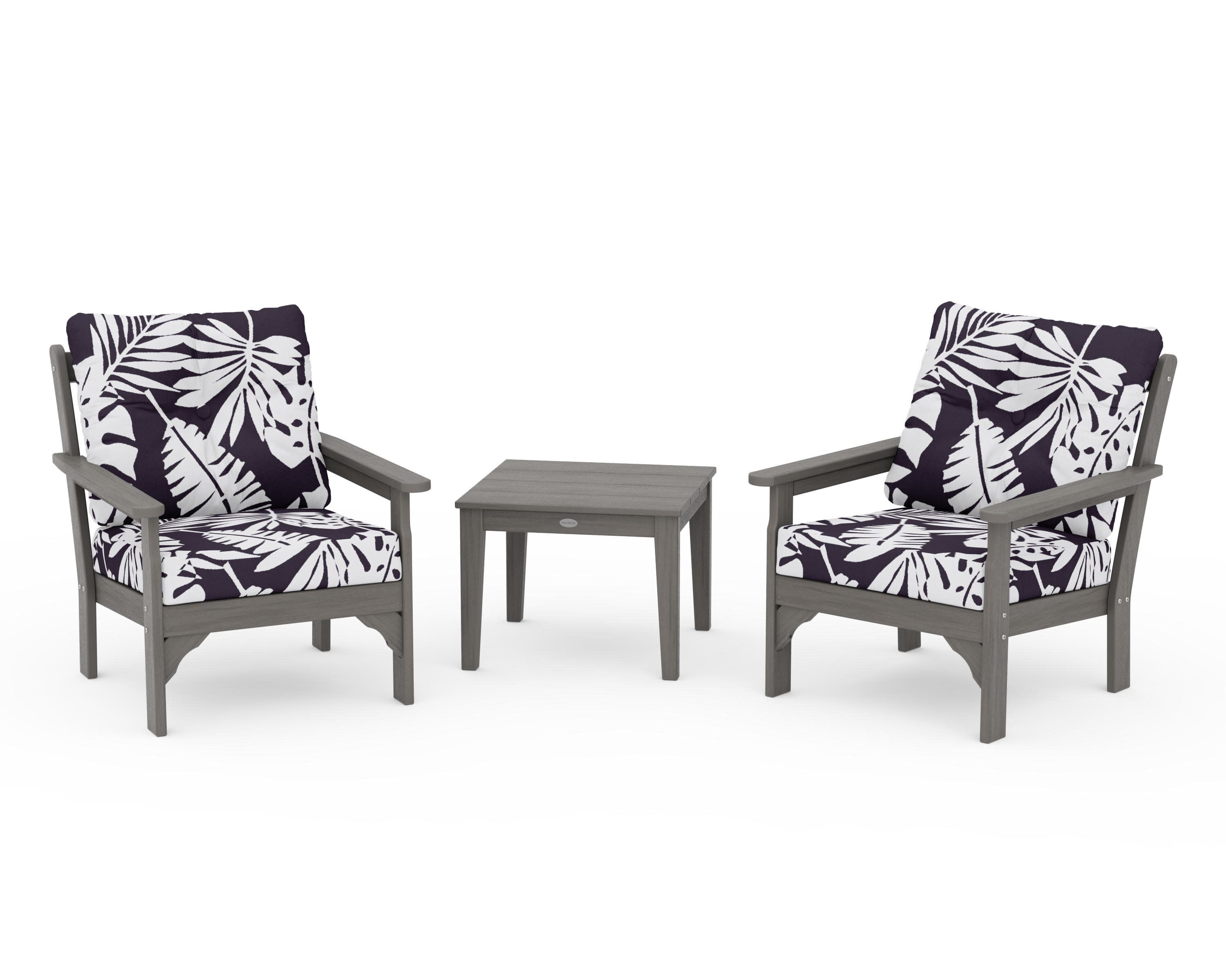 Vineyard 3-Piece Deep Seating Set in Driftwood / Leaf Navy