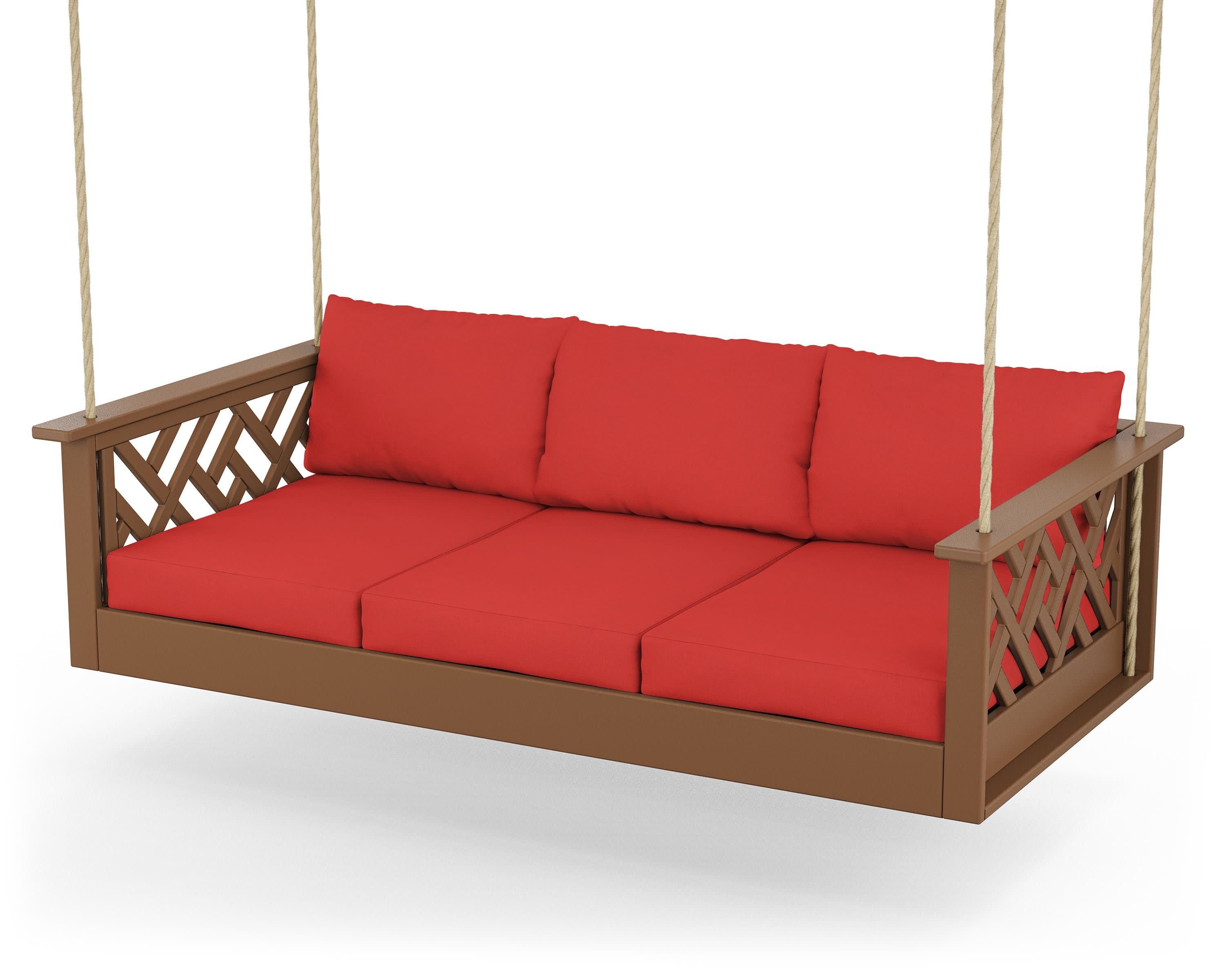 Chippendale Daybed Swing in Teak / Crimson Linen