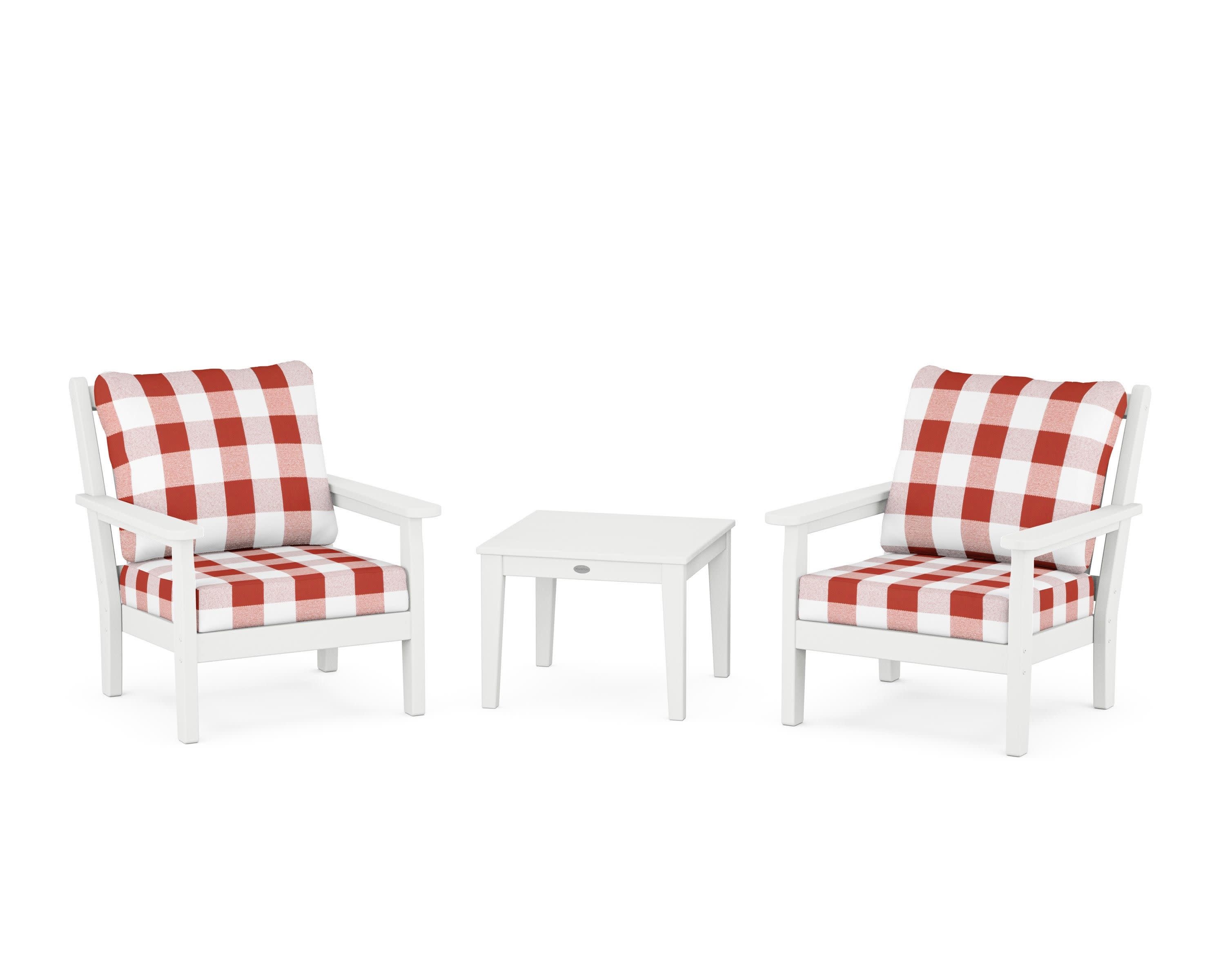 Chippendale 3-Piece Deep Seating Set in White / Buffalo Plaid Crimson