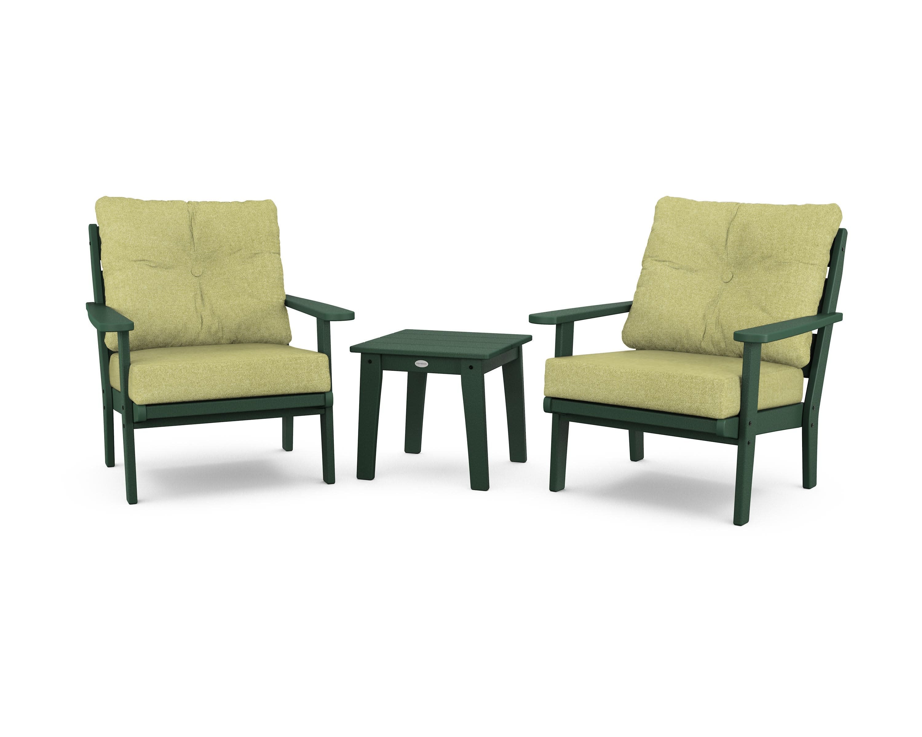 Lakeside 3-Piece Deep Seating Chair Set in Green / Chartreuse Boucle