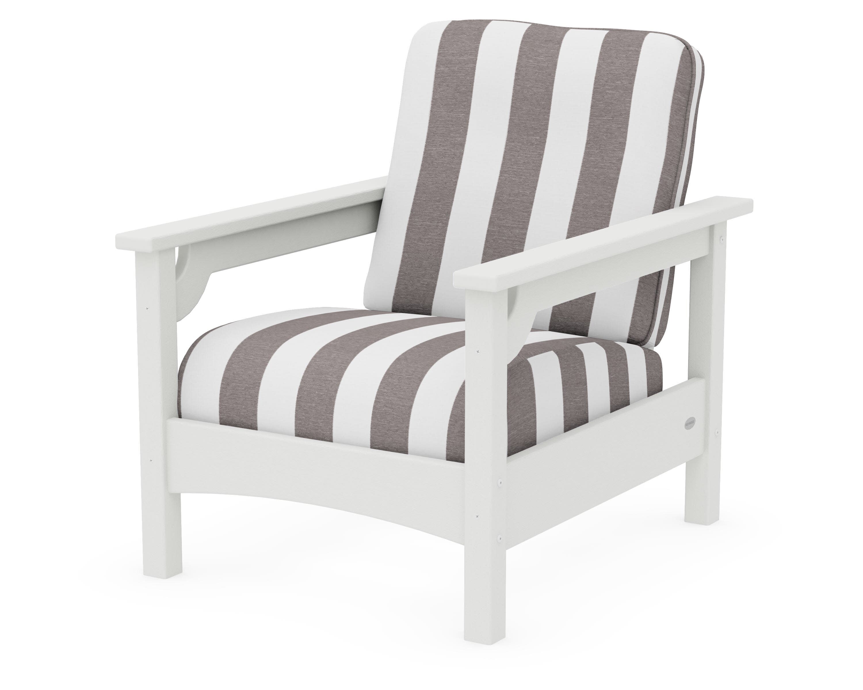 Club Chair in Vintage White / Cabana Stripe Grey Mist