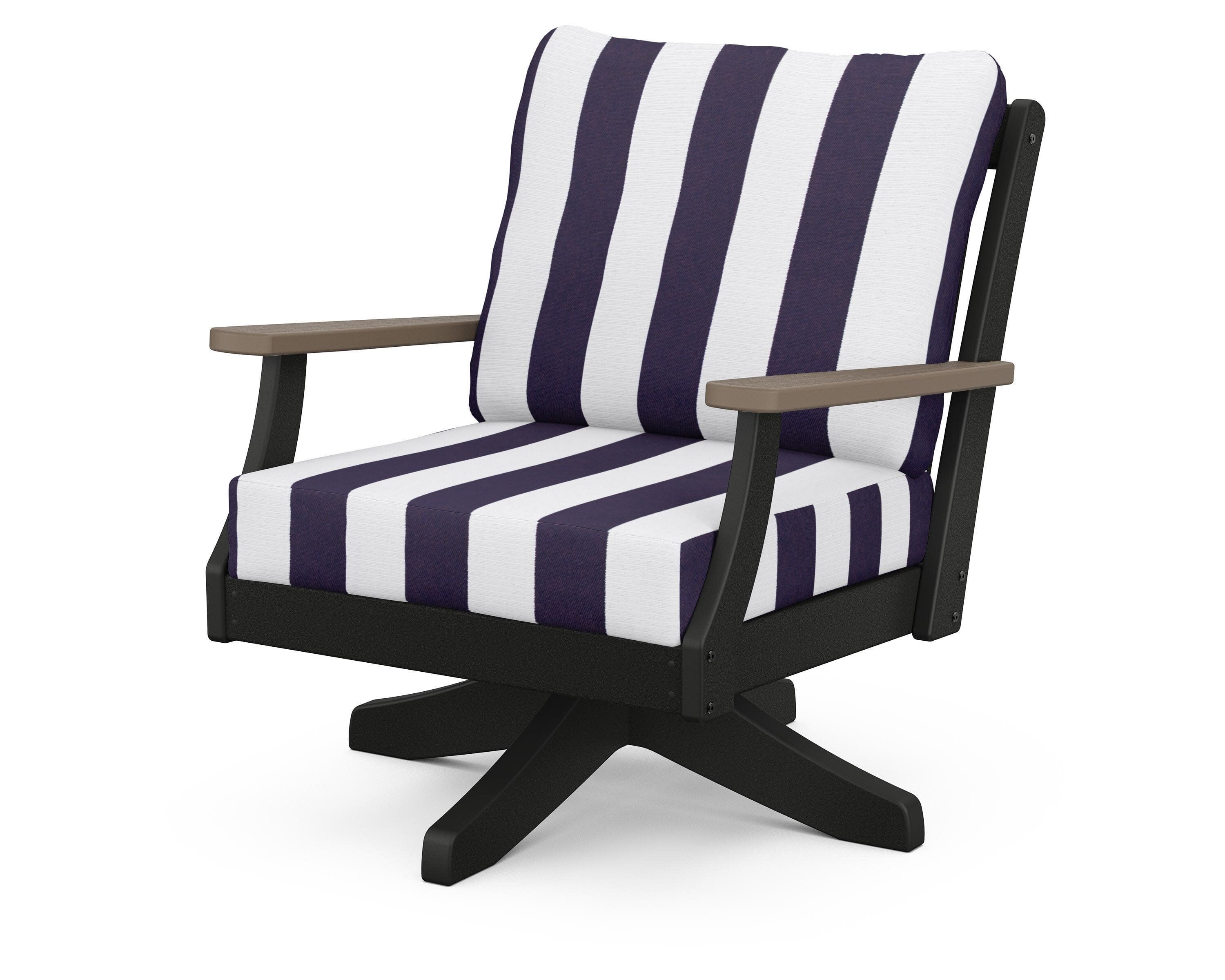 Braxton Deep Seating Swivel Chair in Black / Kona / Cabana Stripe Navy