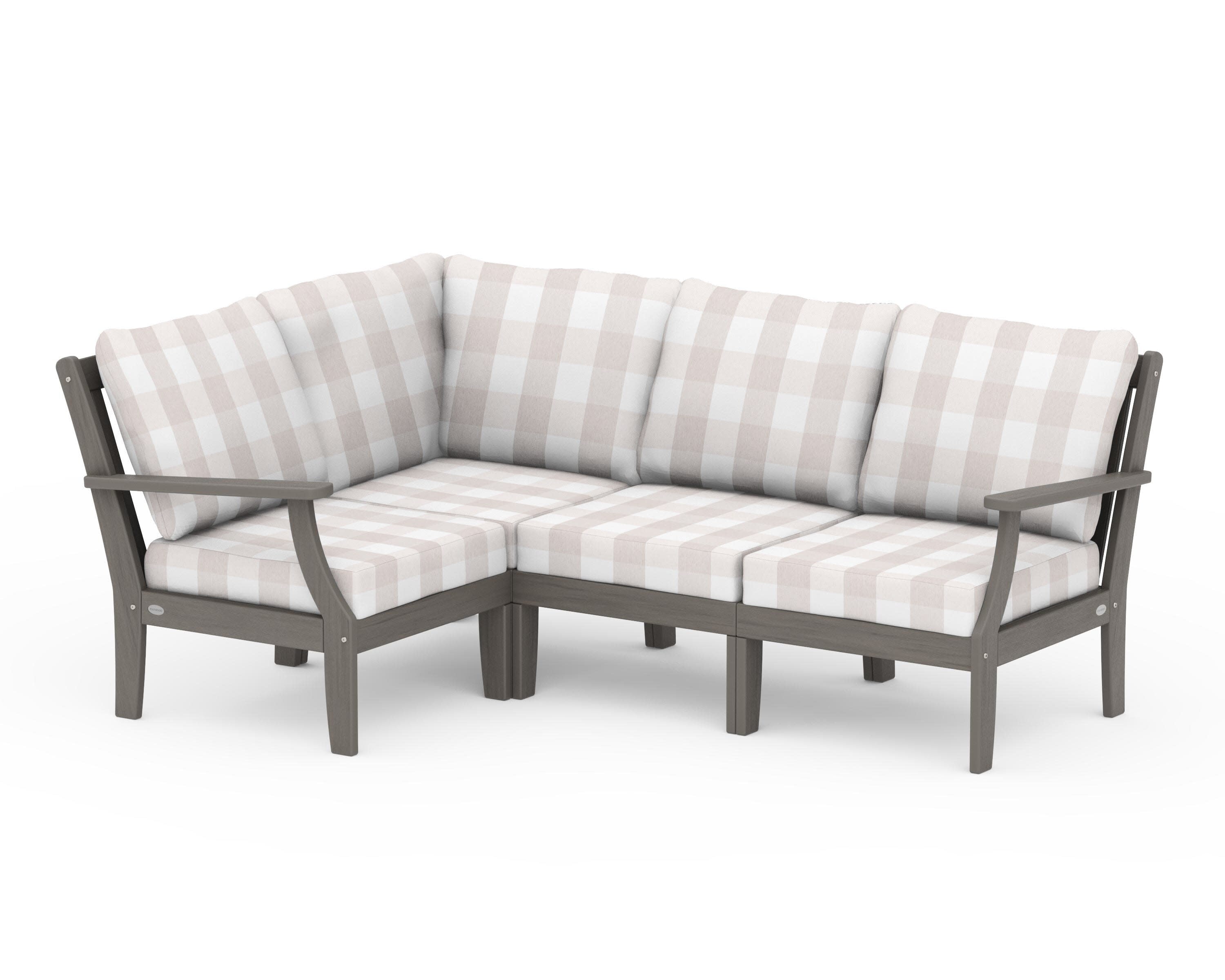Braxton Modular 4-Piece Deep Seating Set in Driftwood / Buffalo Plaid Dune Burlap