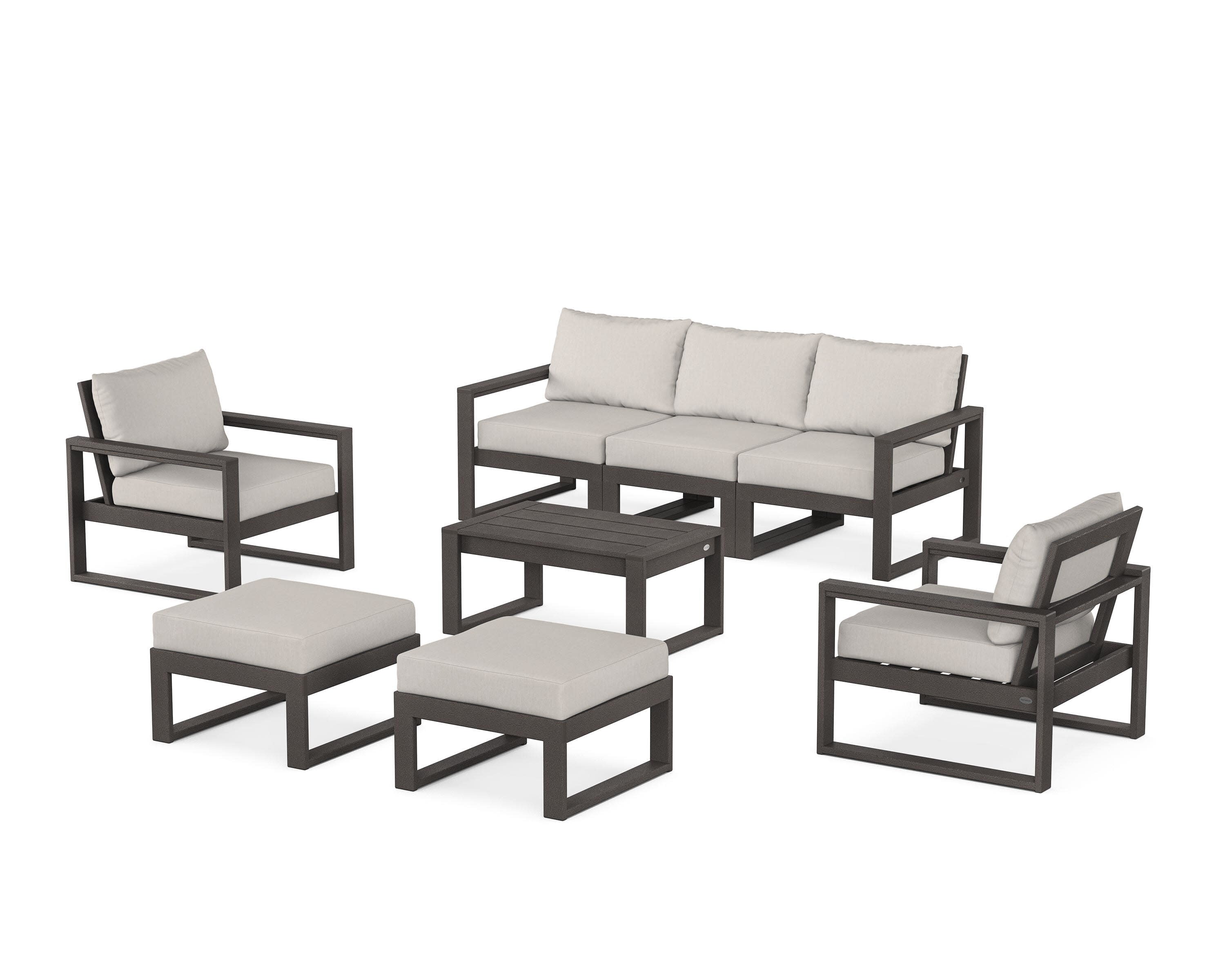 EDGE Sectional 8-Piece Lounge Sofa Set in Vintage Coffee / Cast Ash
