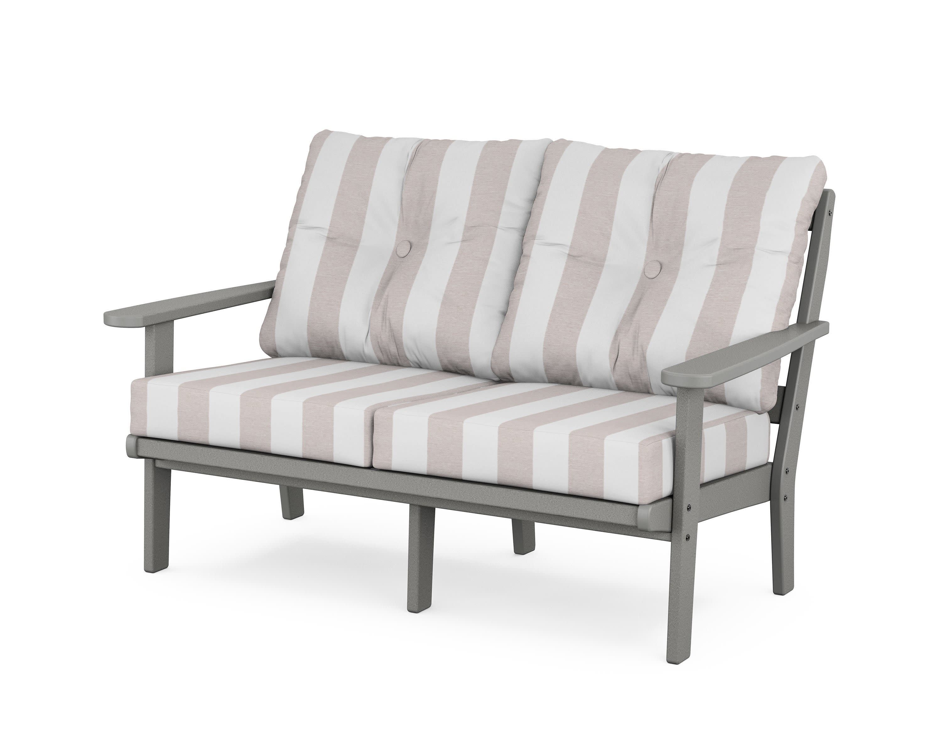 Mission Deep SeatingLoveseat in Slate Grey / Cabana Stripe Dune Burlap
