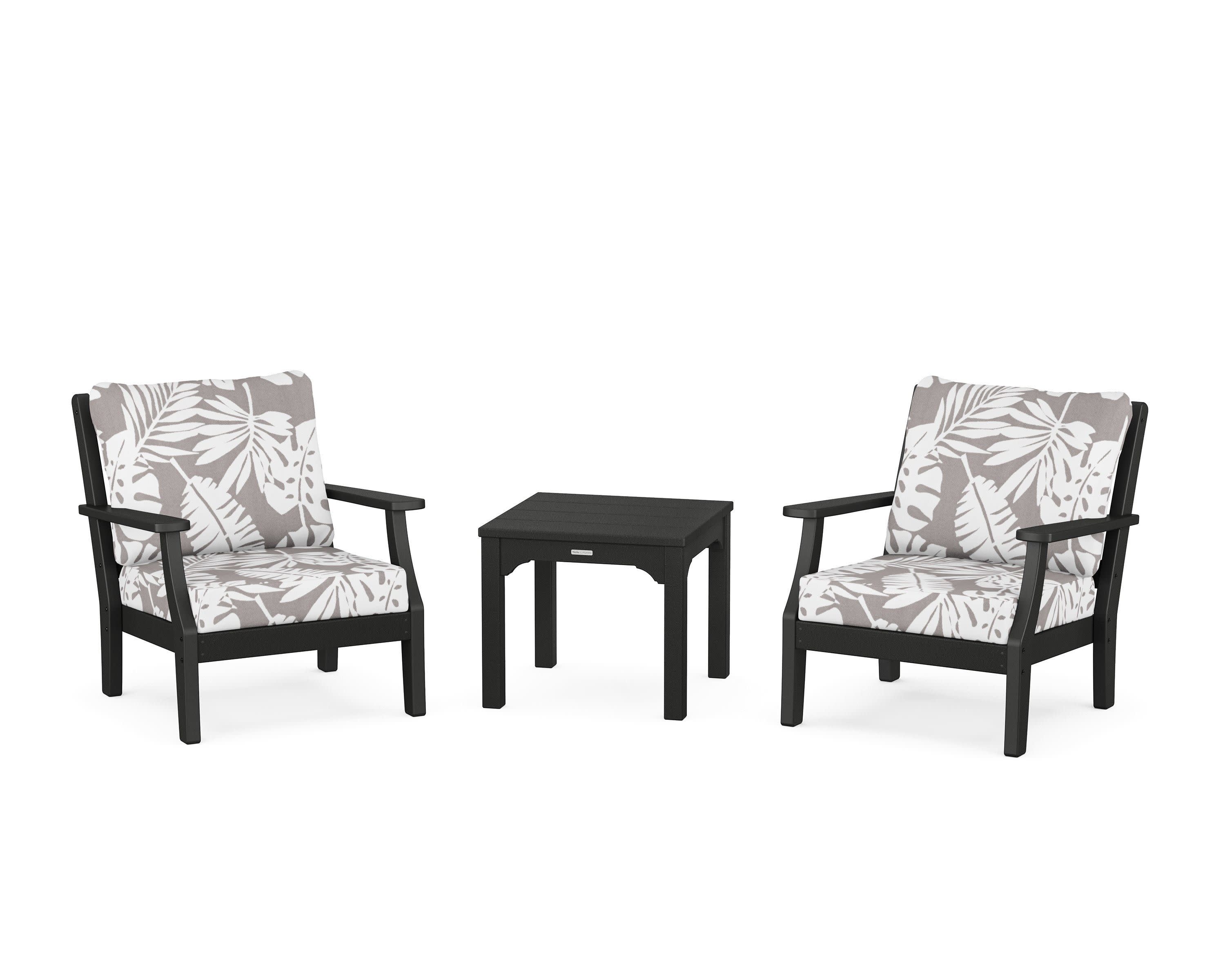 Chinoiserie 3-Piece Deep Seating Set in Black / Leaf Grey Mist