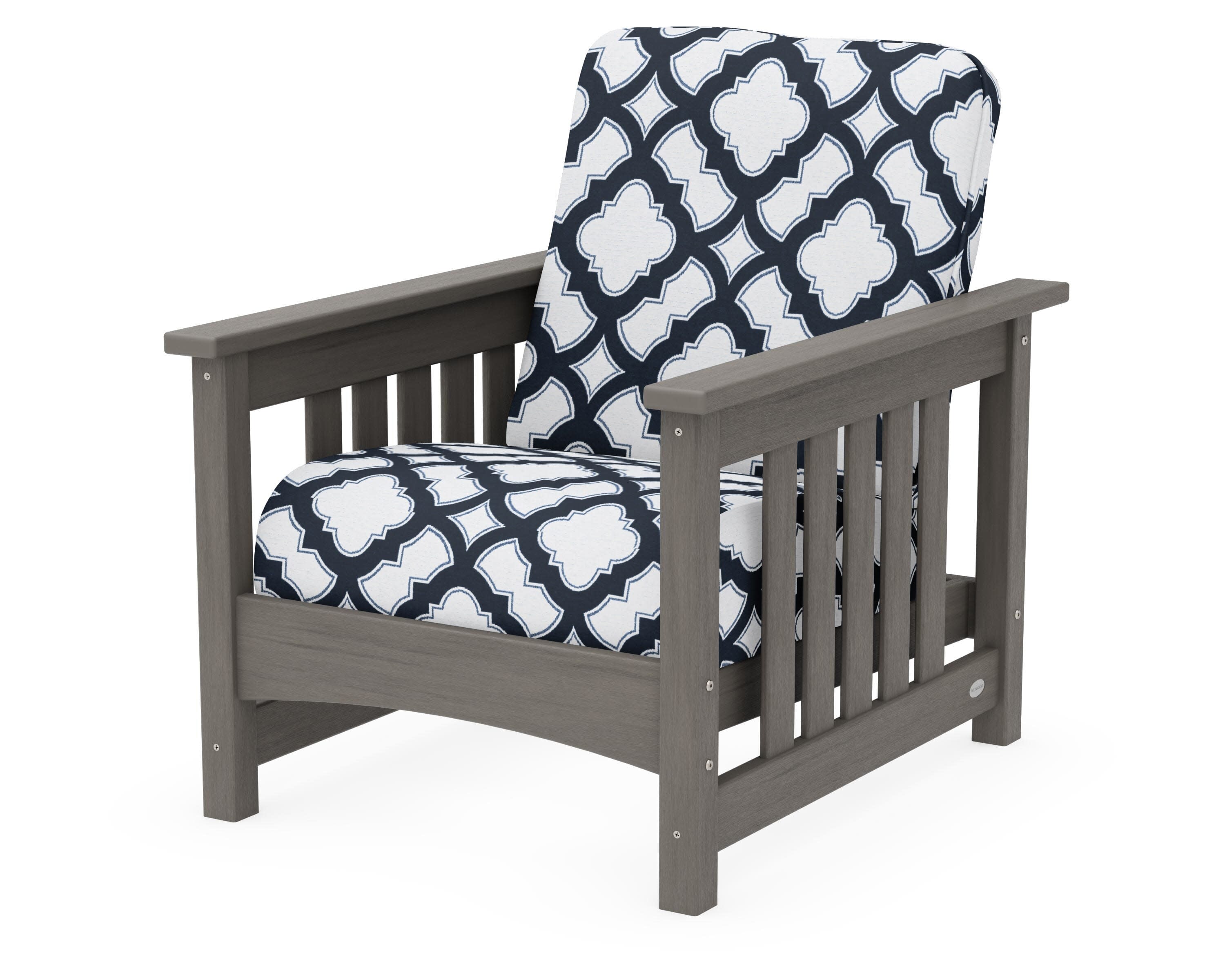 Club Mission Chair in Driftwood / Trellis Marine Indigo