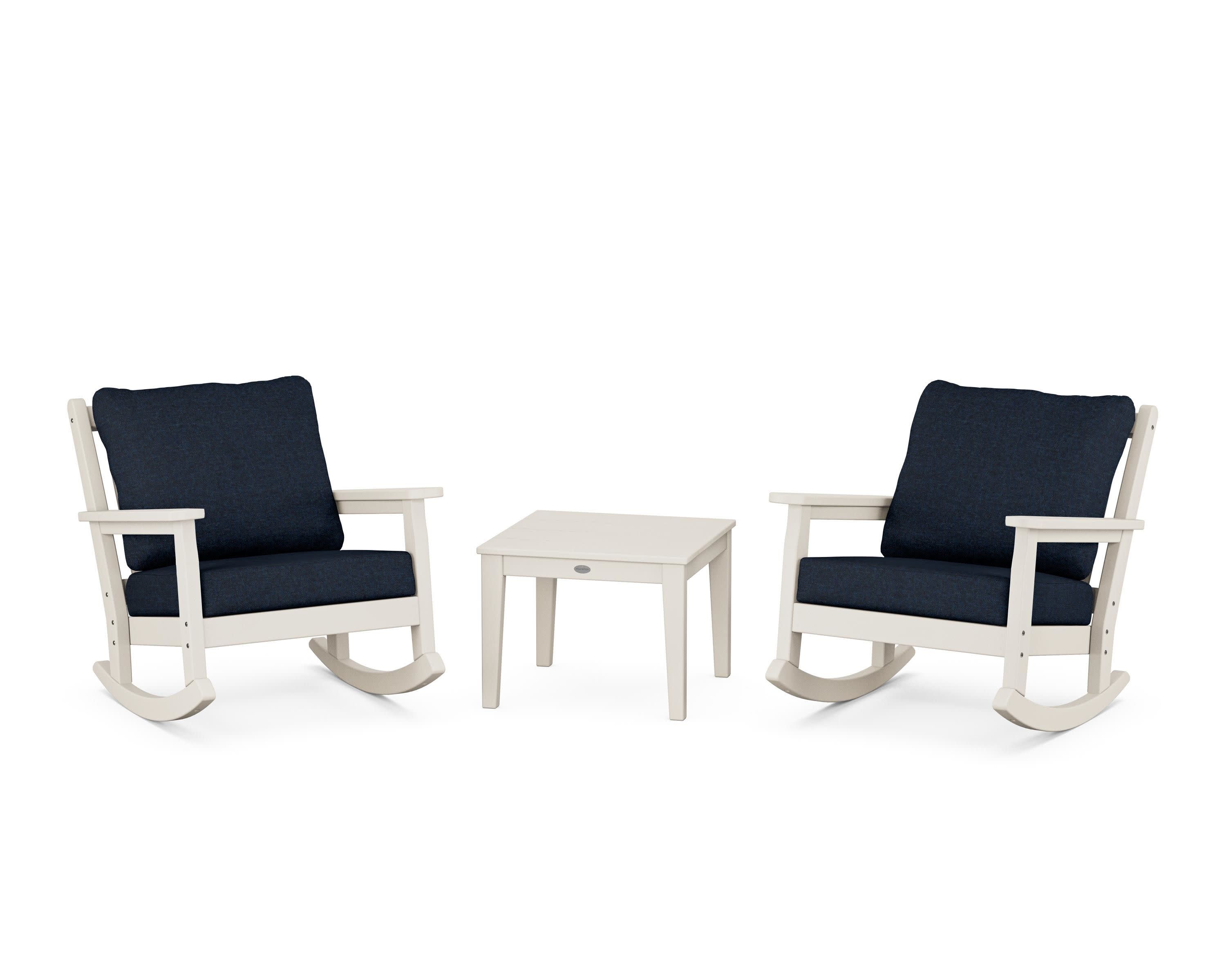 Chippendale 3-Piece Deep Seating Rocker Set in Sand / Marine Indigo