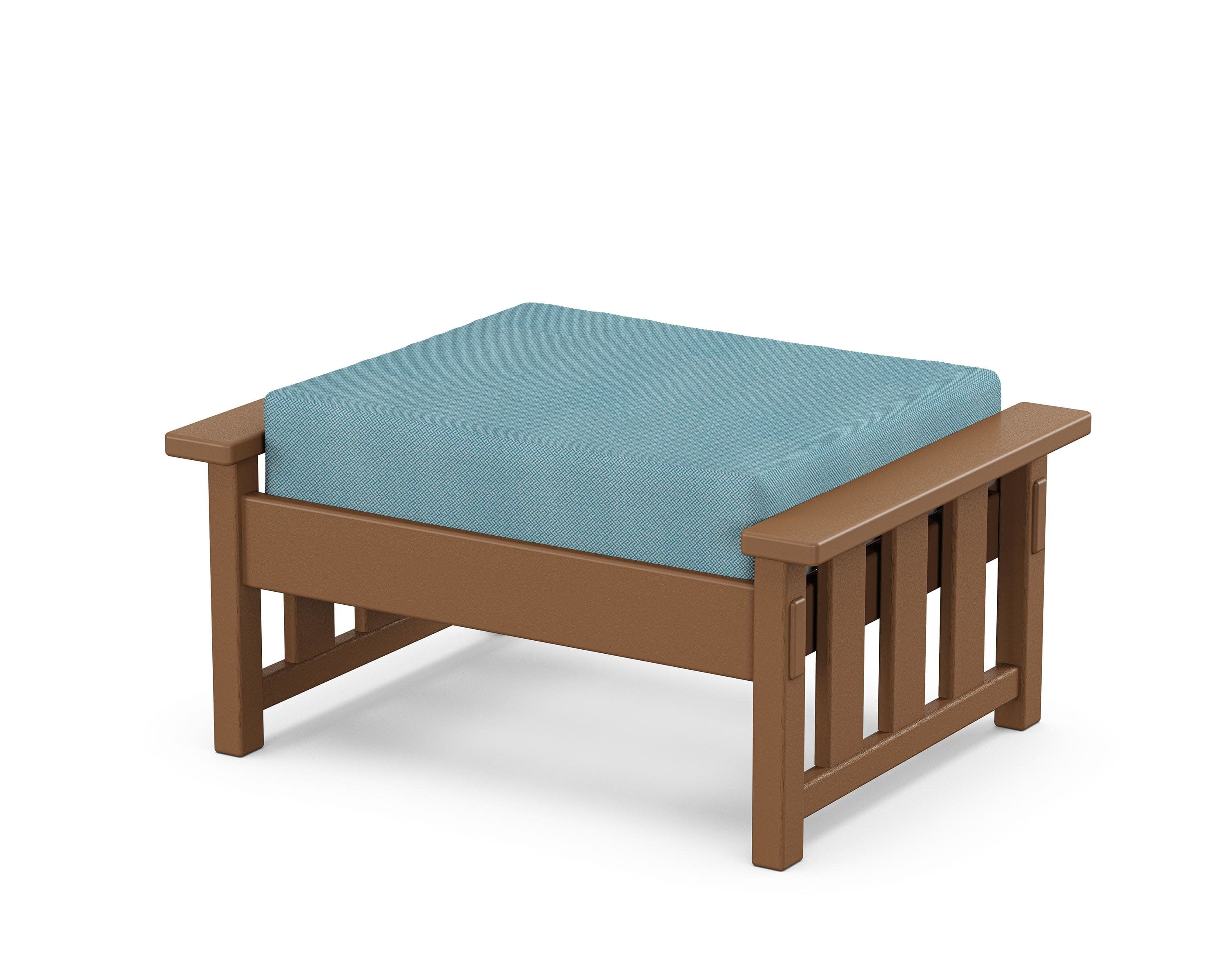 Acadia Deep Seating Ottoman in Teak / Lattice Sky Blue