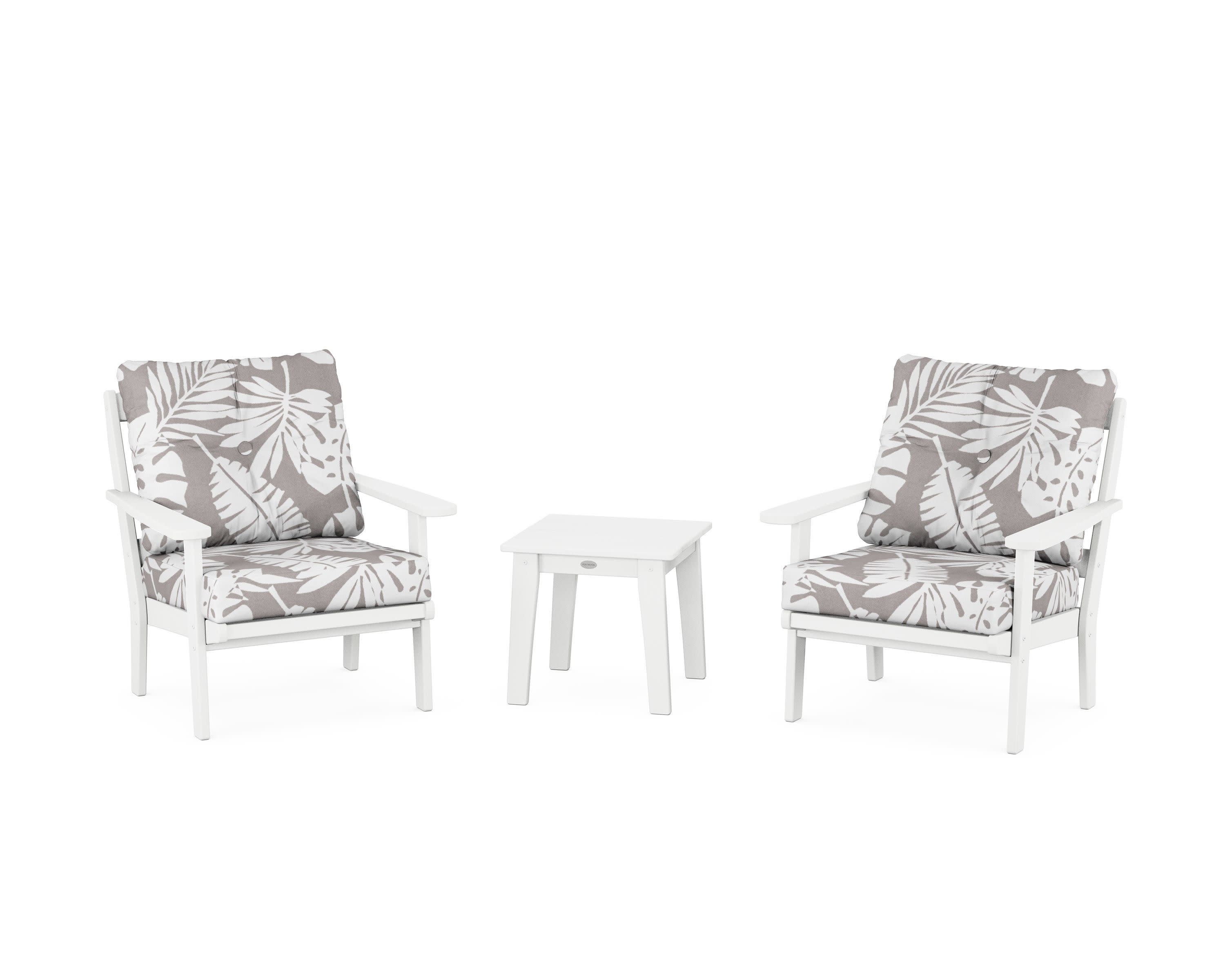 Mission 3-Piece Deep Seating Set in White / Leaf Grey Mist