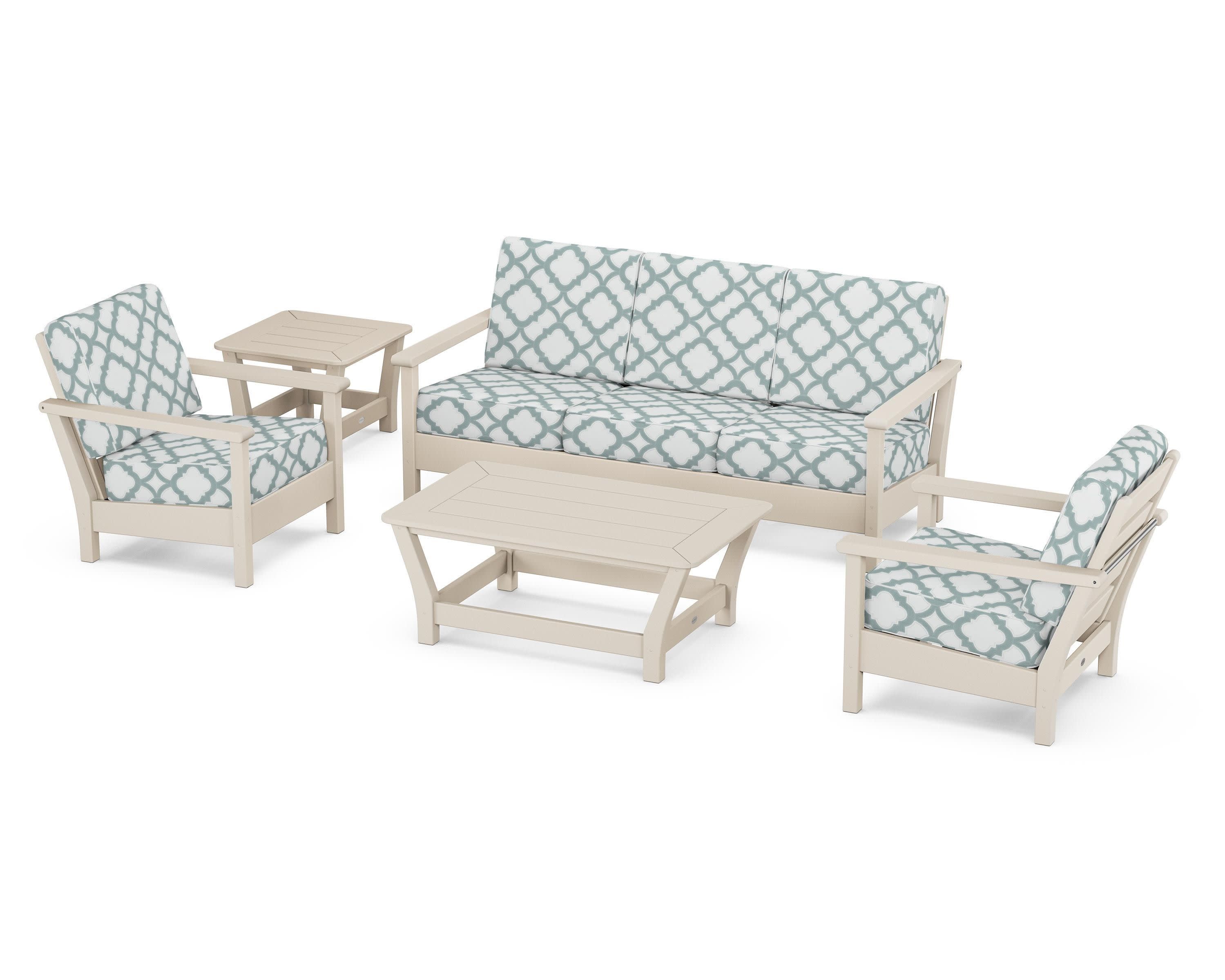 Harbour 5-Piece Deep Seating Set in Sand / Trellis Glacier Spa