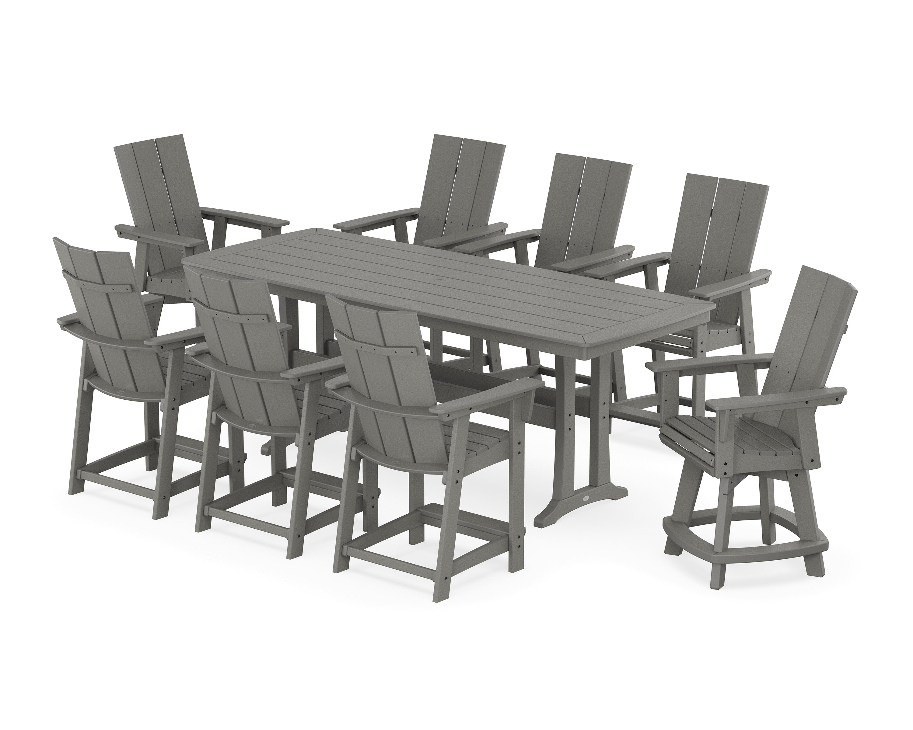 Modern Curveback Adirondack Swivel 9-Piece Counter Set with Trestle Legs in Slate Grey