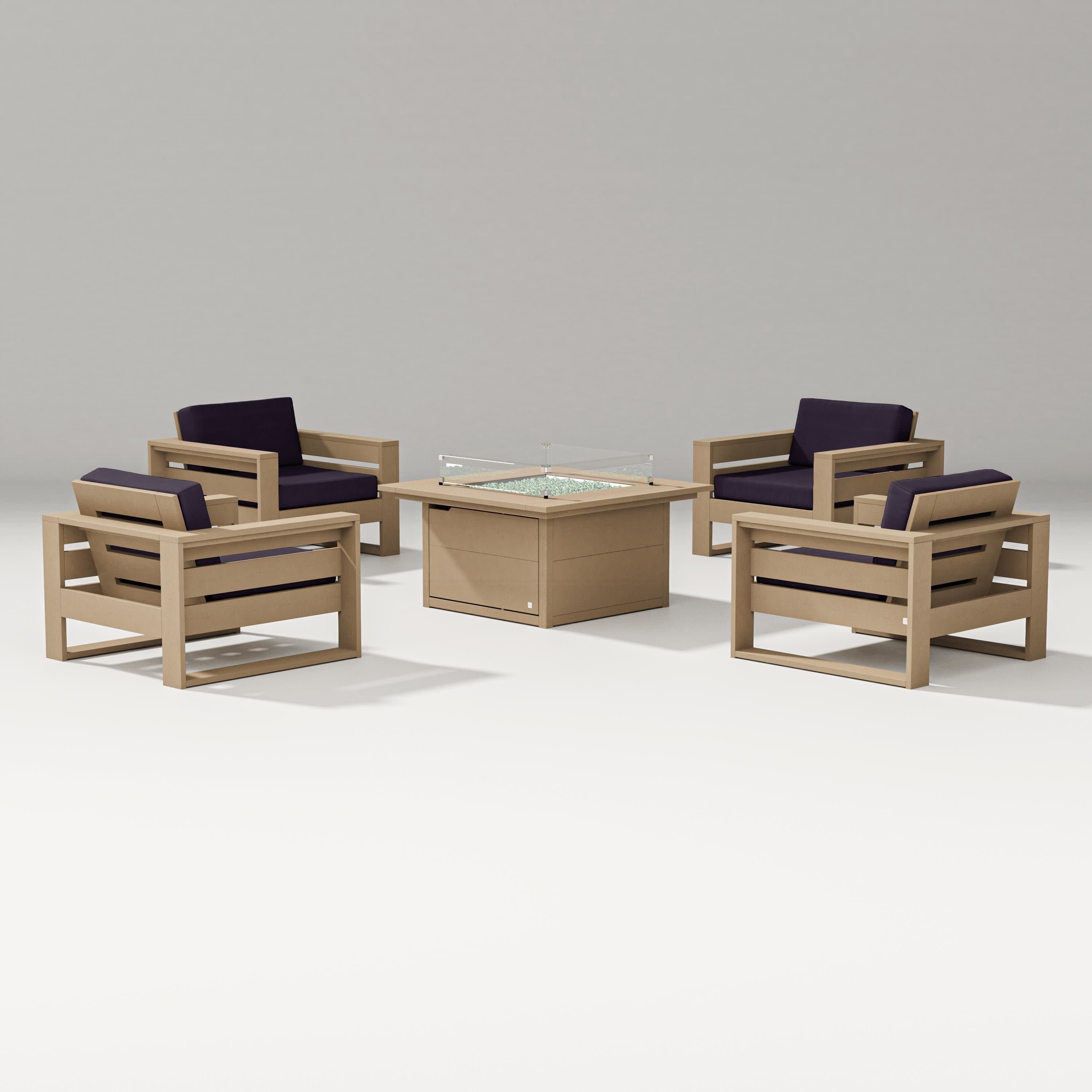 Latitude 5-Piece Lounge Fire Table Set in Vintage Sahara / Navy Linen