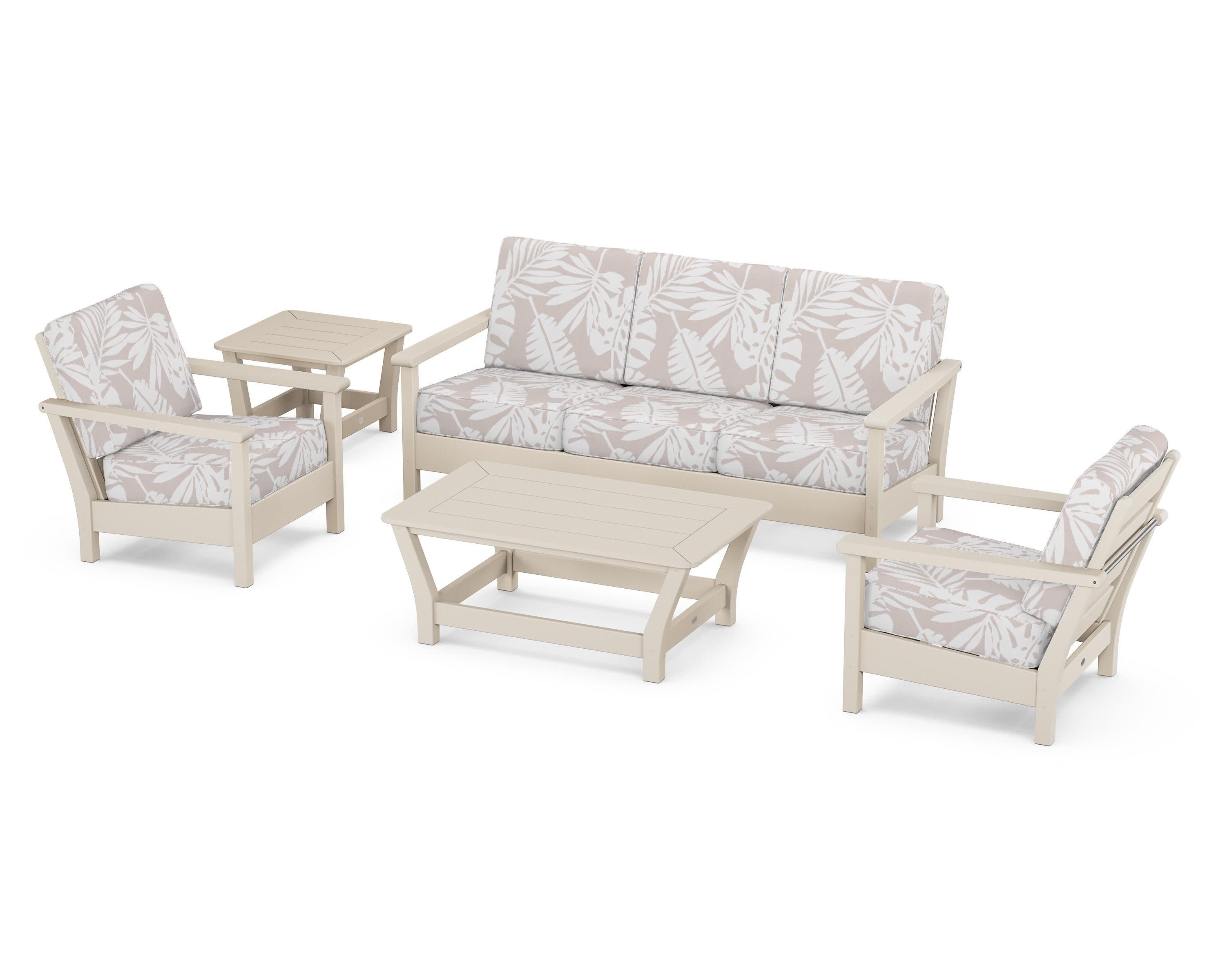 Harbour 5-Piece Deep Seating Set in Sand / Leaf Dune Burlap