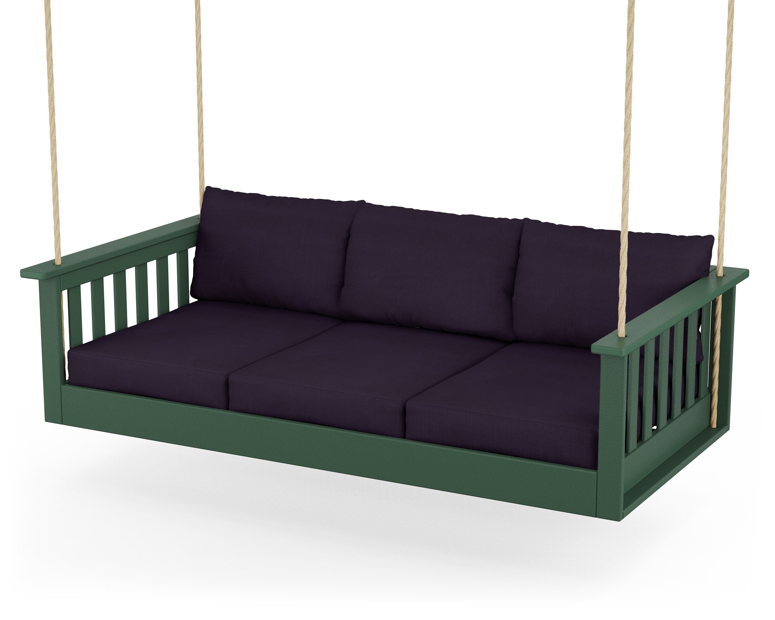 Vineyard Daybed Swing in Green / Navy Linen