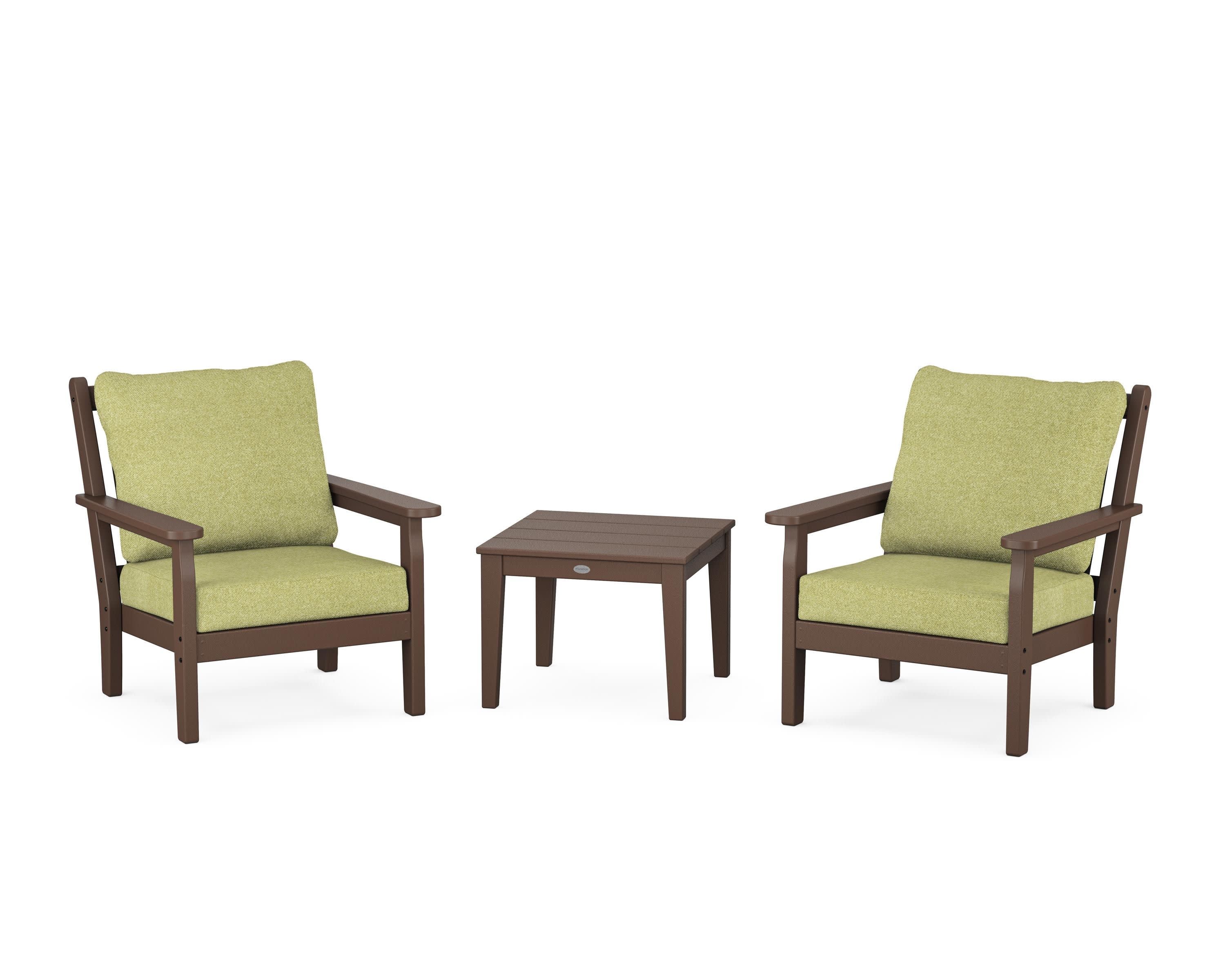 Chippendale 3-Piece Deep Seating Set in Mahogany / Chartreuse Boucle