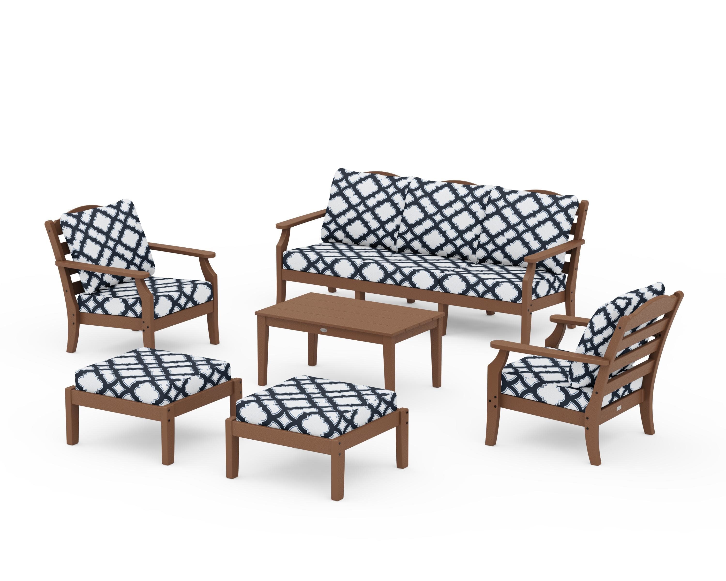 Savannah 6-Piece Lounge Sofa Set in Teak / Trellis Marine Indigo