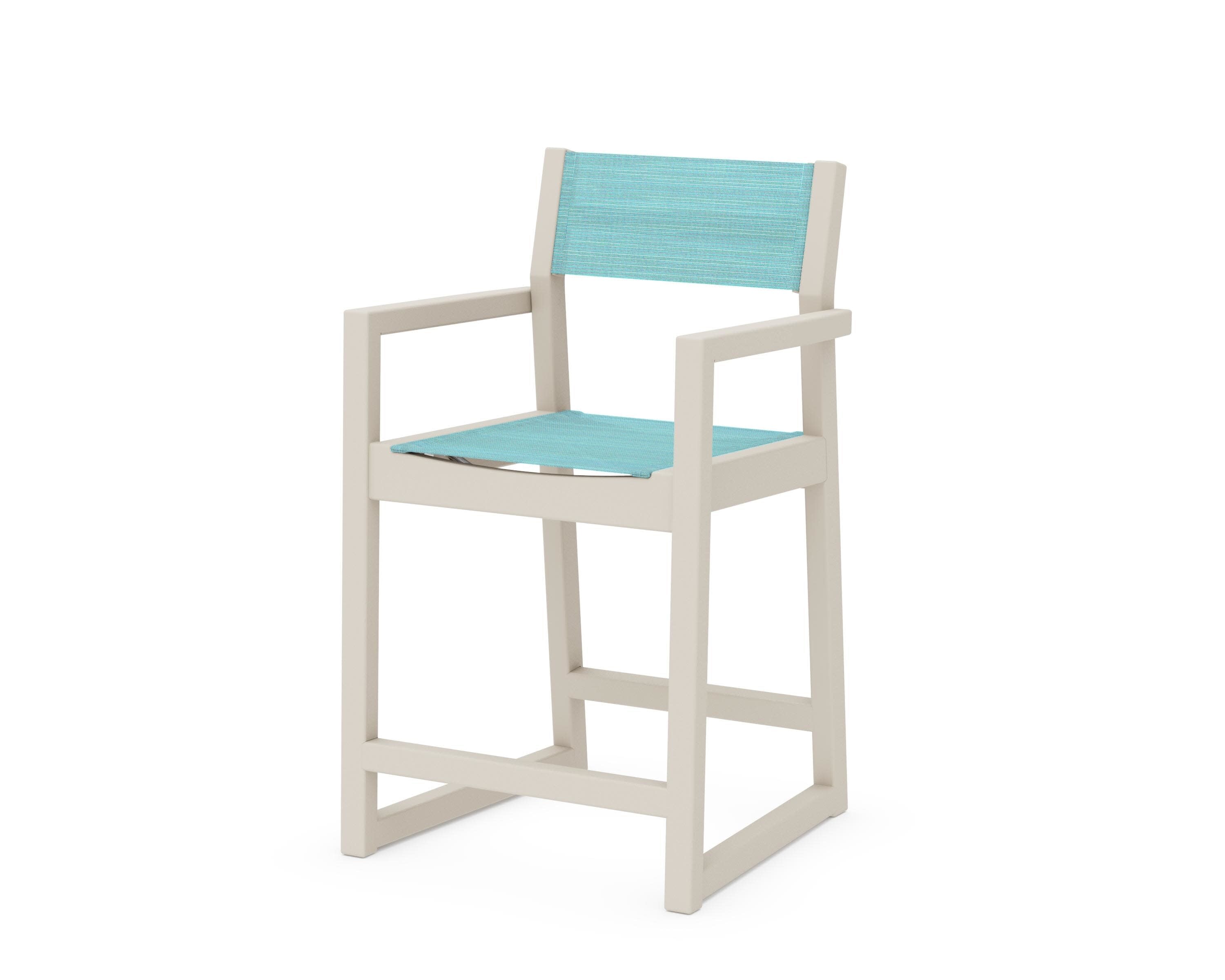 EDGE Sling Counter Arm Chair in Sand / Dupioni Aquamarine Sling