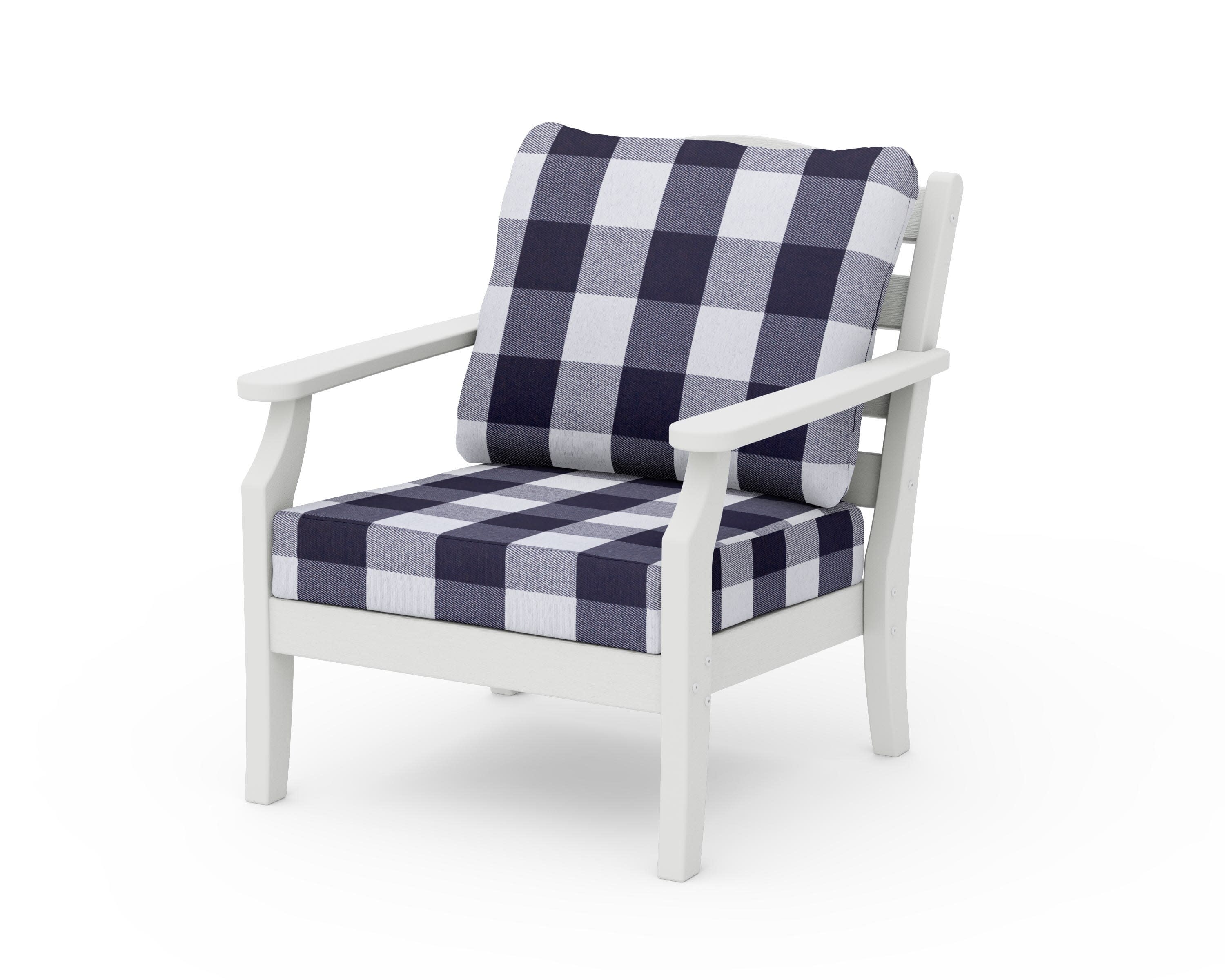 Savannah Deep Seating Chair in Vintage White / Buffalo Plaid Navy