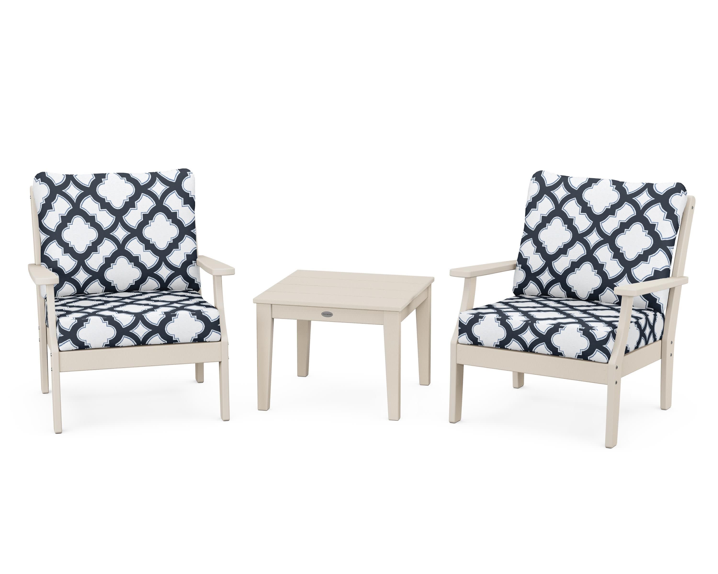 Braxton 3-Piece Deep Seating Set in Sand / Trellis Marine Indigo