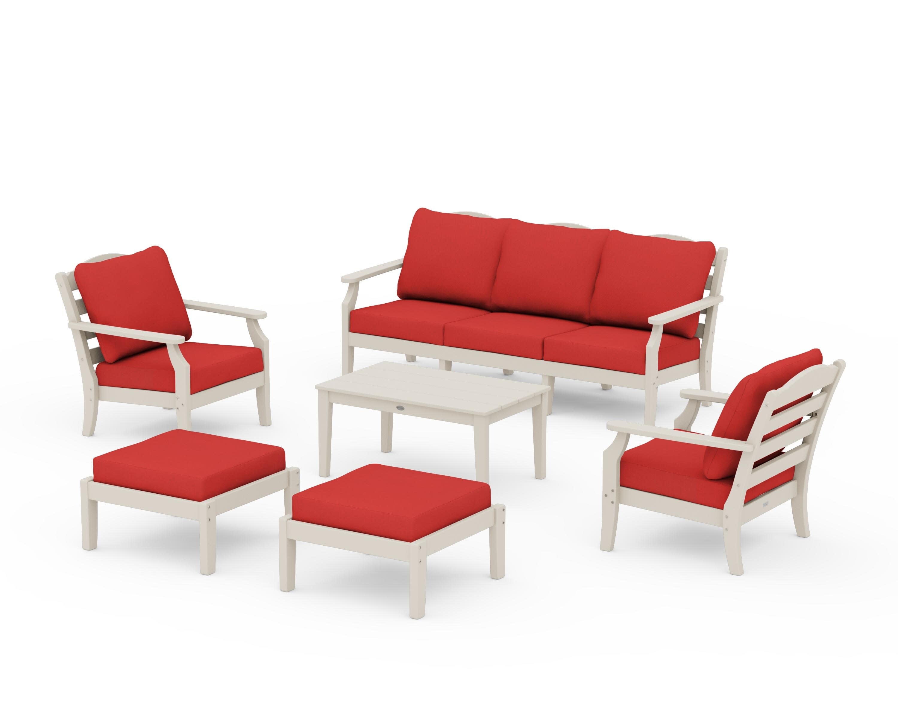 Savannah 6-Piece Lounge Sofa Set in Sand / Crimson Linen