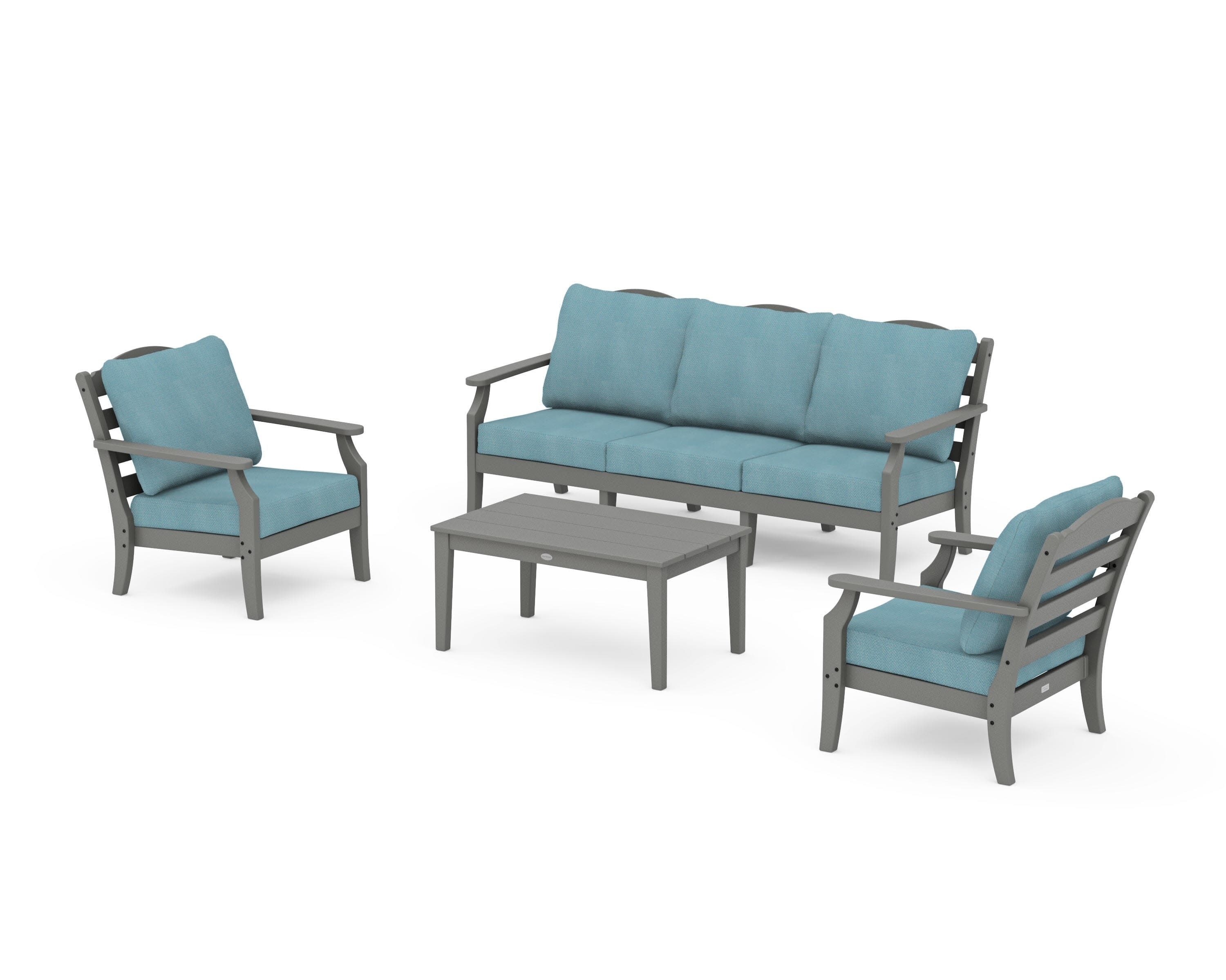 Savannah 4-Piece Deep Seating Set with Sofa in Slate Grey / Lattice Sky Blue
