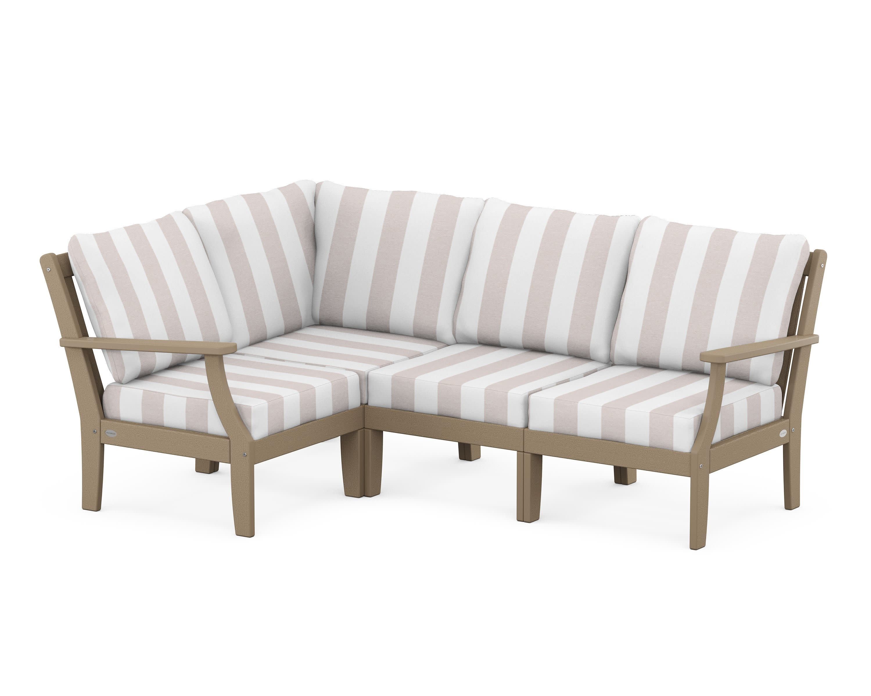 Braxton Modular 4-Piece Deep Seating Set in Vintage Sahara / Cabana Stripe Dune Burlap